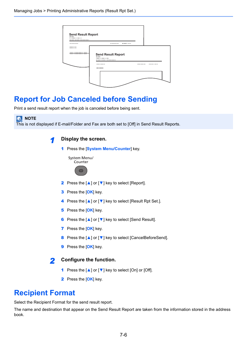 Report for job canceled before sending, Recipient format | TA Triumph-Adler P-4035 MFP User Manual | Page 155 / 214
