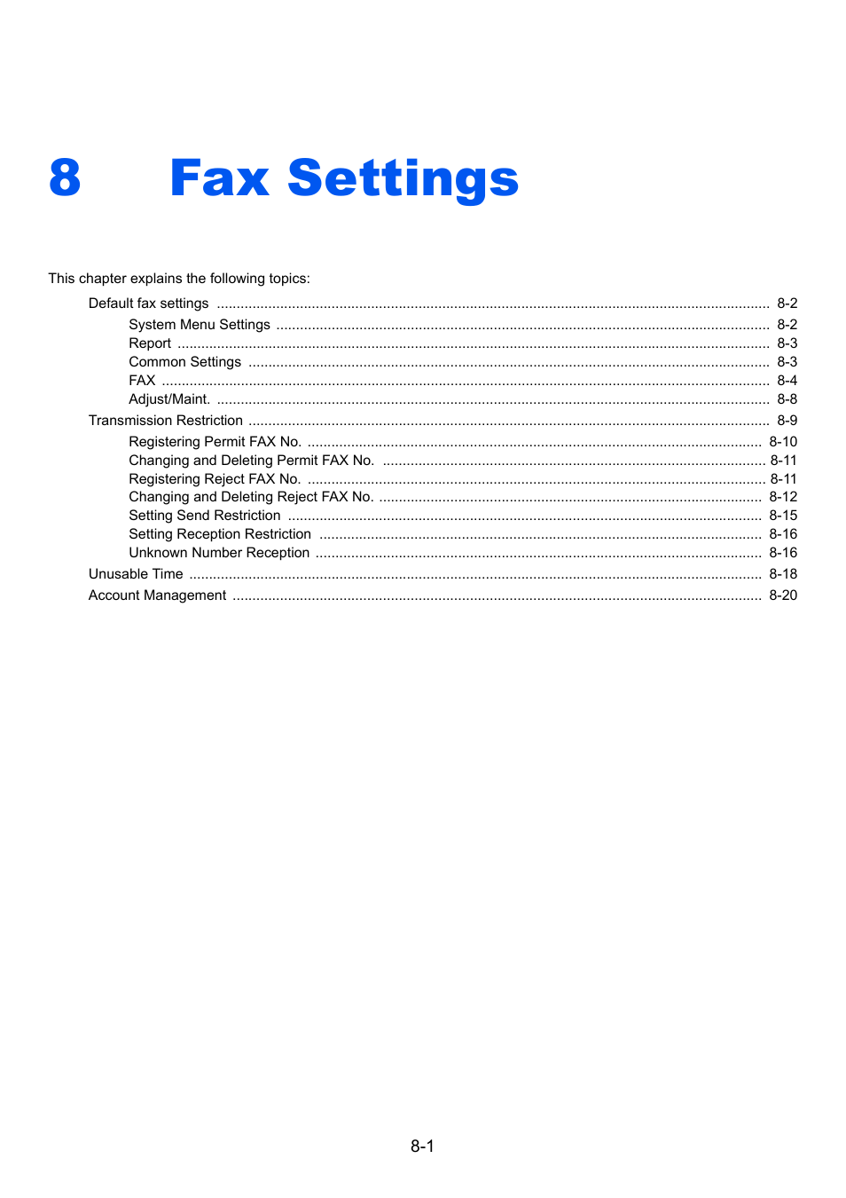 8 fax settings, Fax settings -1, Fax settings | 8fax settings | TA Triumph-Adler P-4035 MFP User Manual | Page 165 / 214