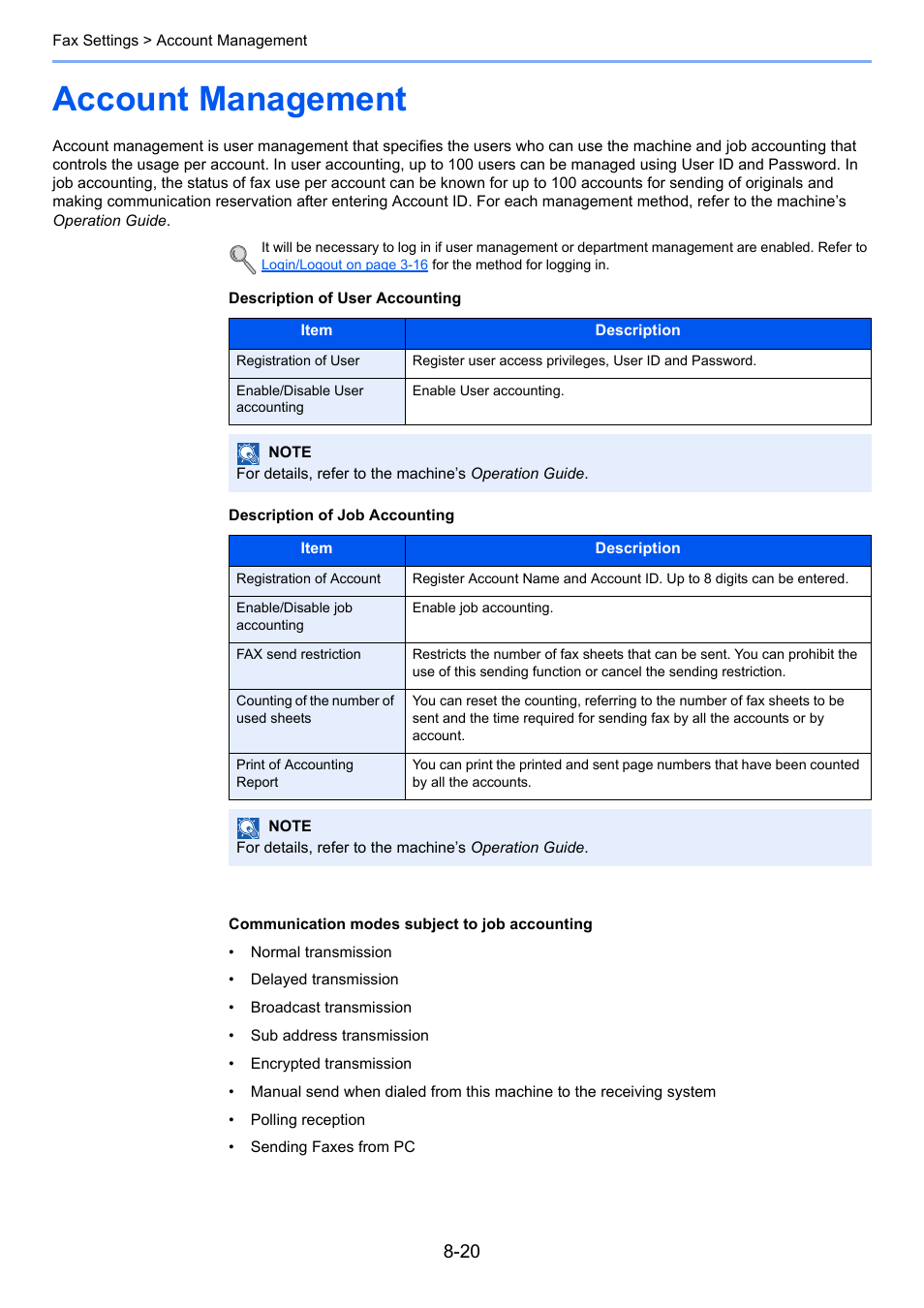 Account management, Account management -20 | TA Triumph-Adler P-4035 MFP User Manual | Page 184 / 214