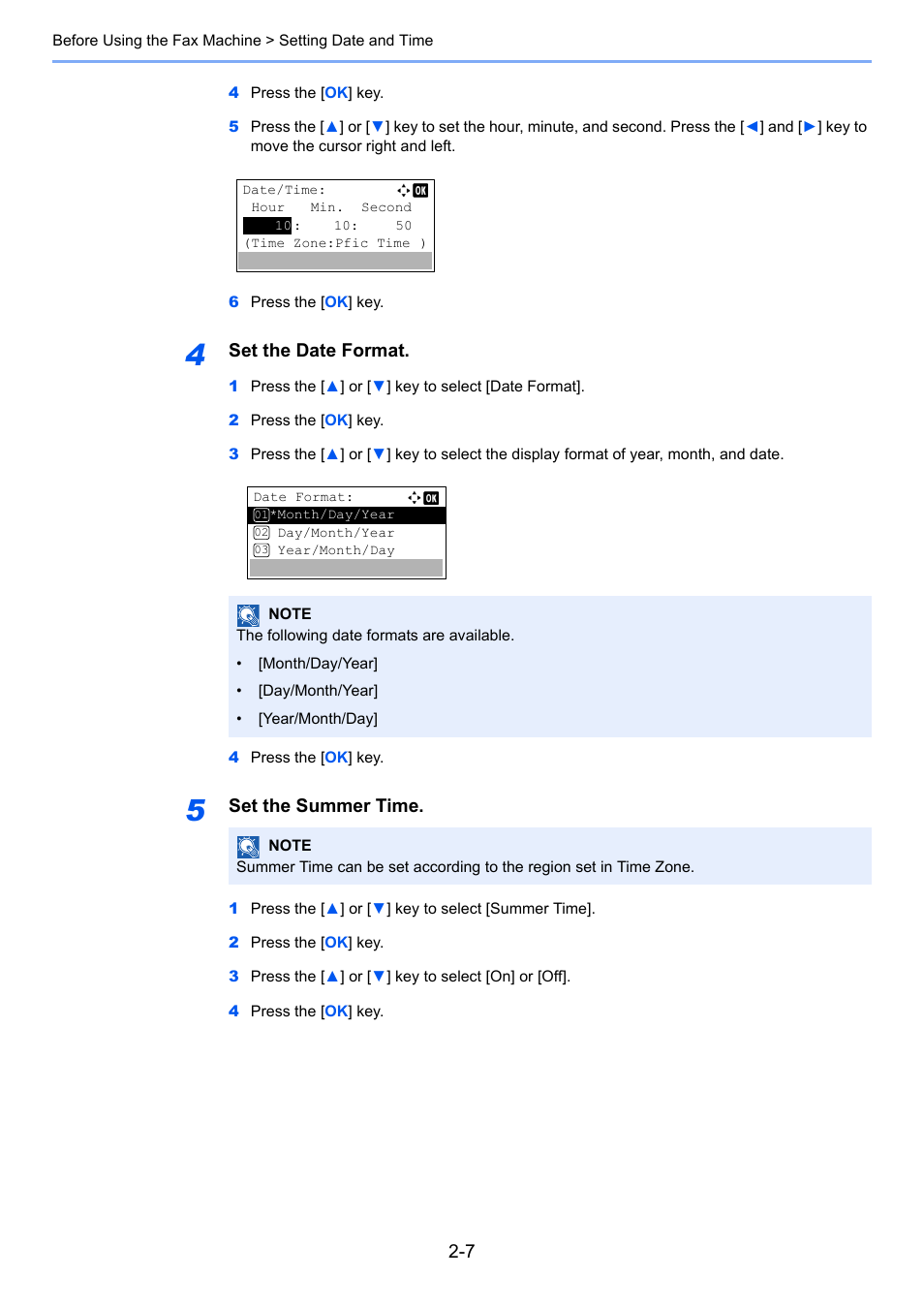 Set the date format, Set the summer time | TA Triumph-Adler P-4035 MFP User Manual | Page 20 / 214