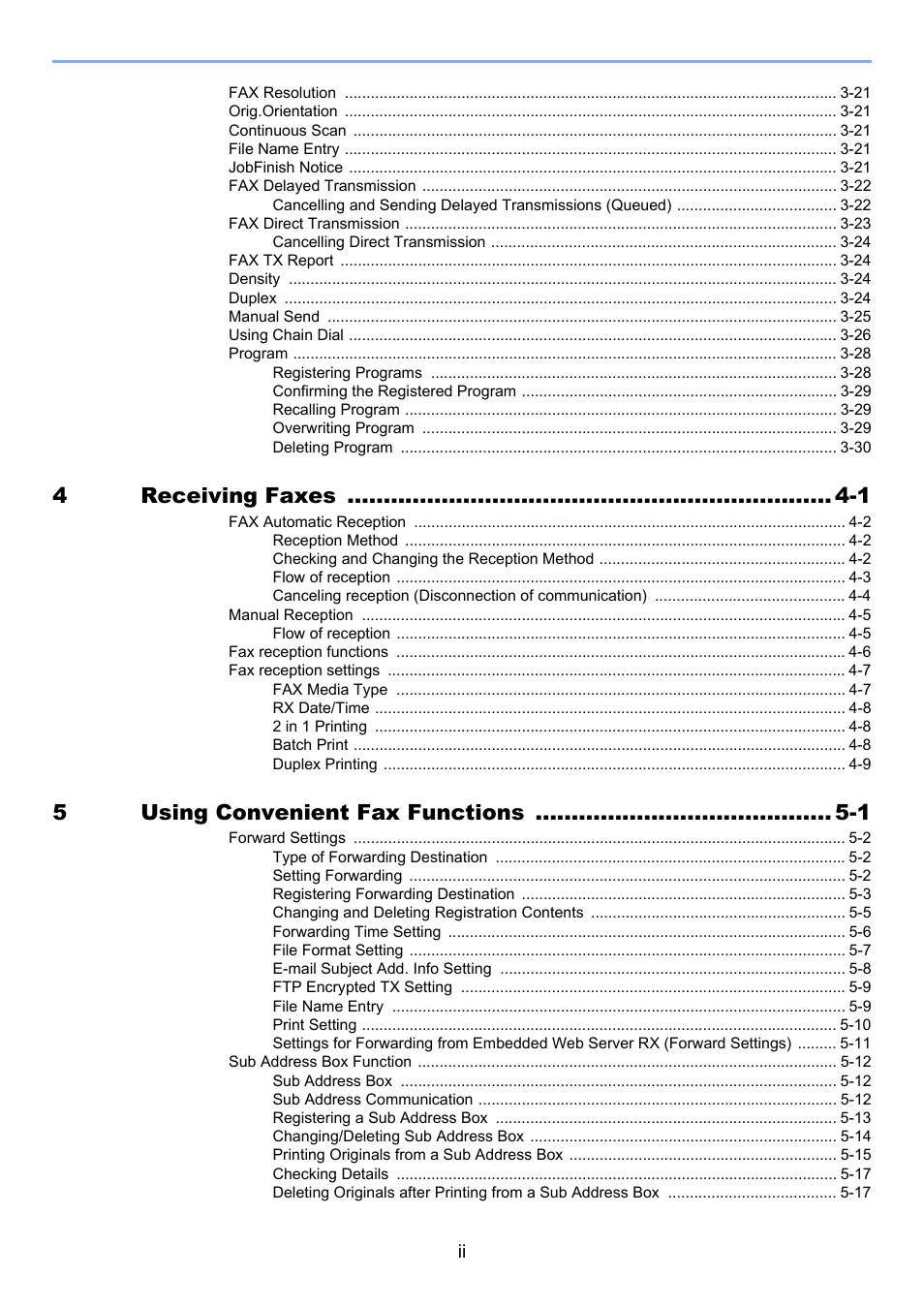 4receiving faxes -1, 5using convenient fax functions -1 | TA Triumph-Adler P-4035 MFP User Manual | Page 3 / 214