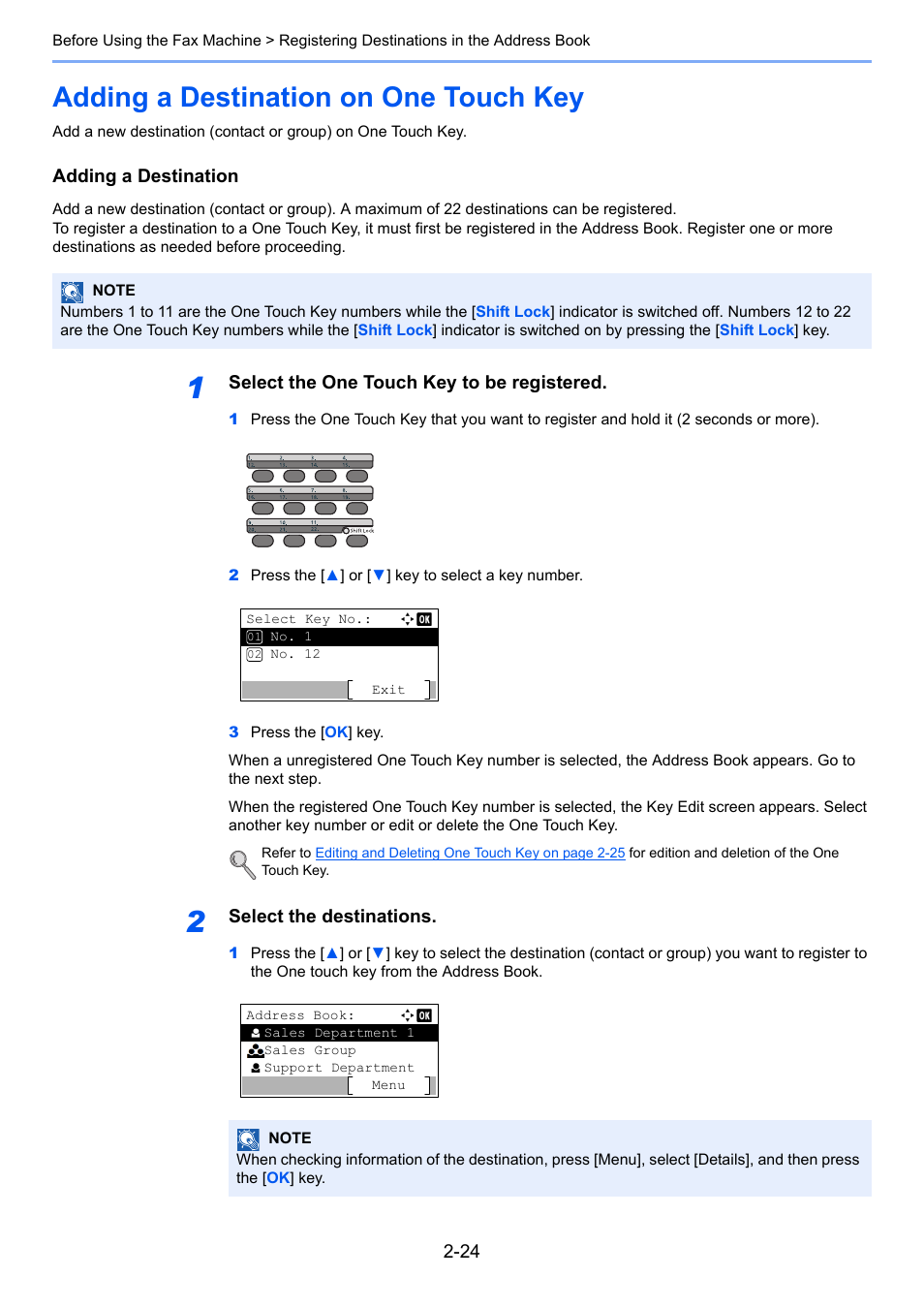 Adding a destination on one touch key, Adding a destination on one touch key -24 | TA Triumph-Adler P-4035 MFP User Manual | Page 37 / 214