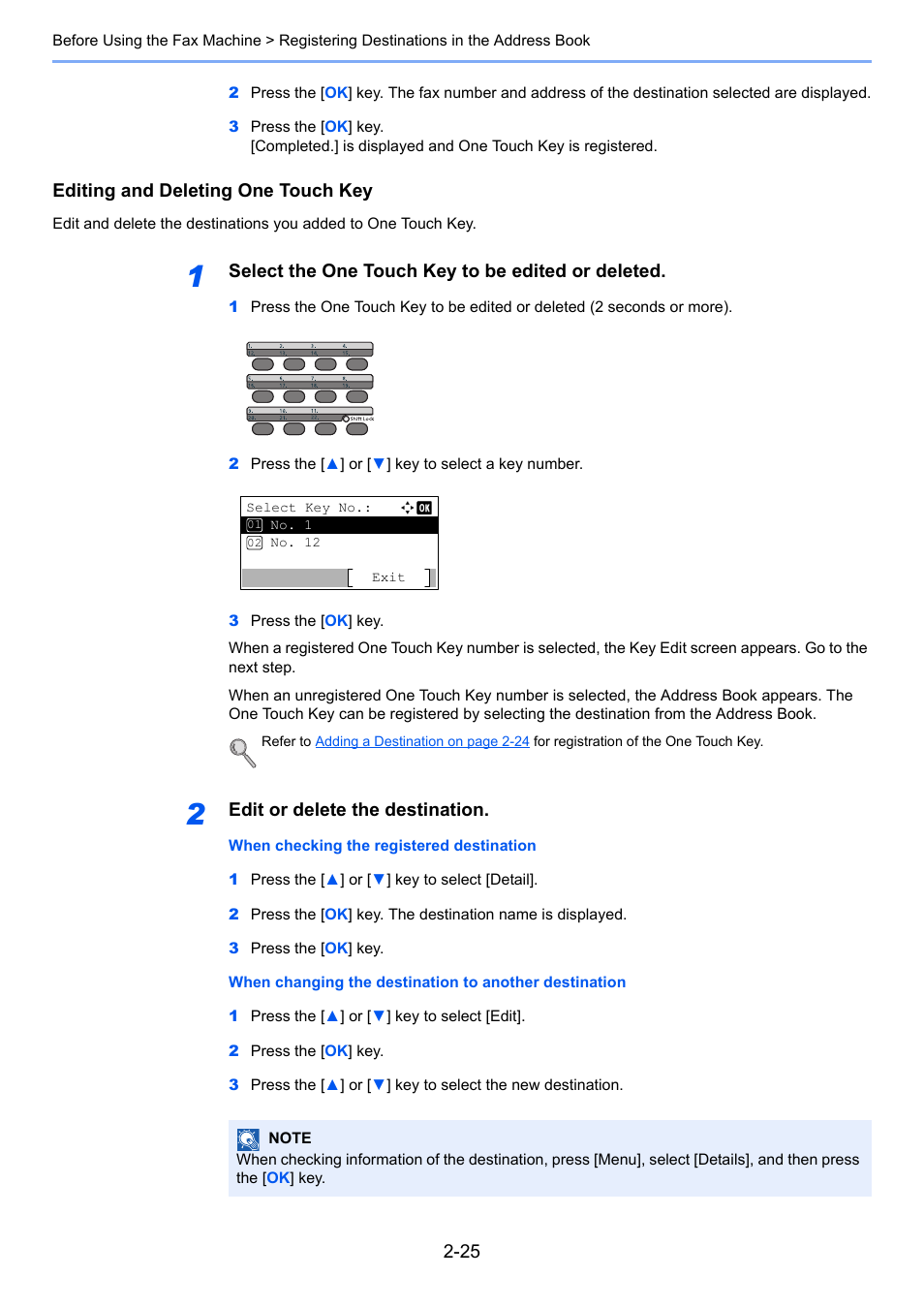 Editing and deleting one touch key, Select the one touch key to be edited or deleted, Edit or delete the destination | TA Triumph-Adler P-4035 MFP User Manual | Page 38 / 214