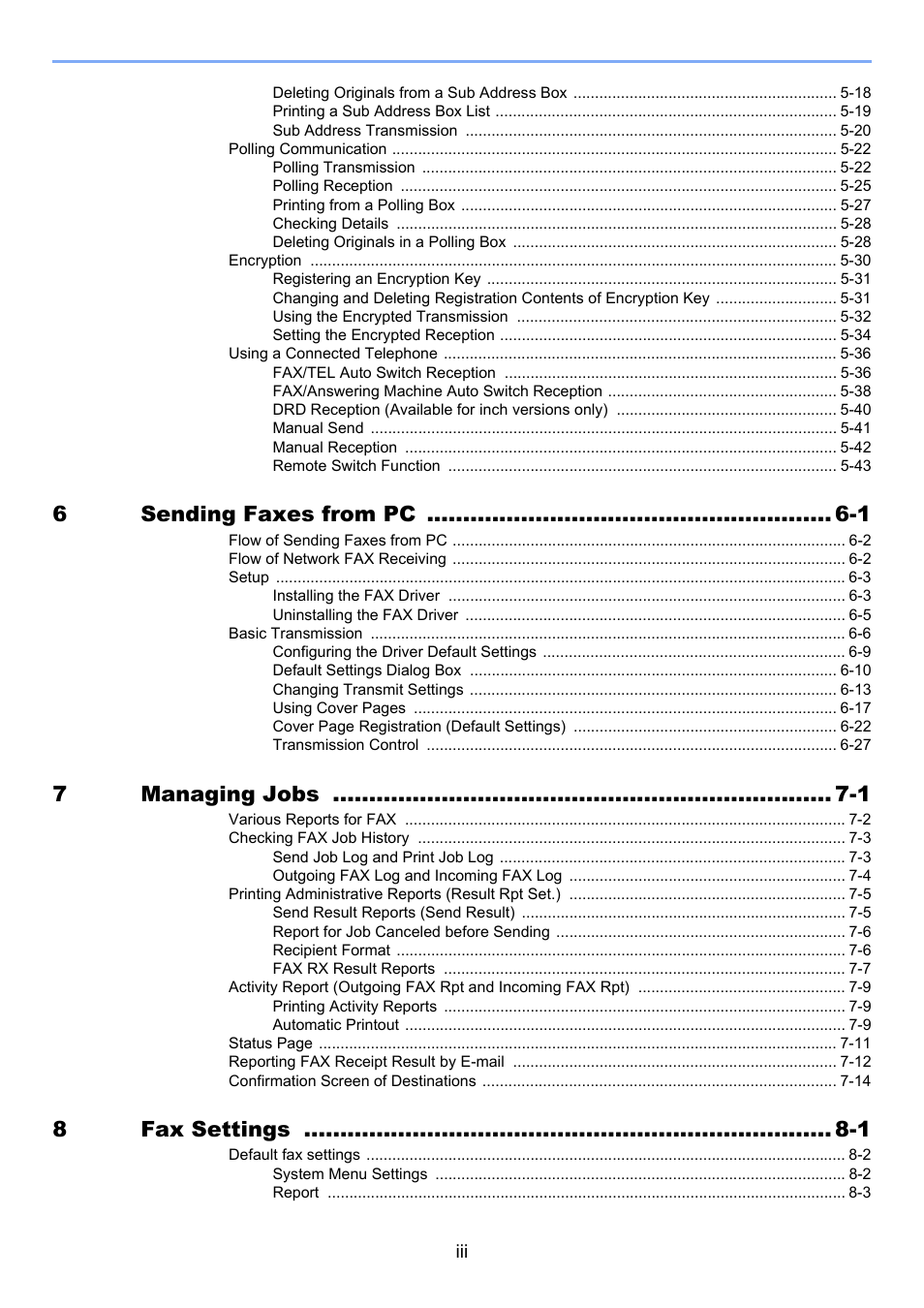 6sending faxes from pc -1, 7managing jobs -1, 8fax settings -1 | TA Triumph-Adler P-4035 MFP User Manual | Page 4 / 214