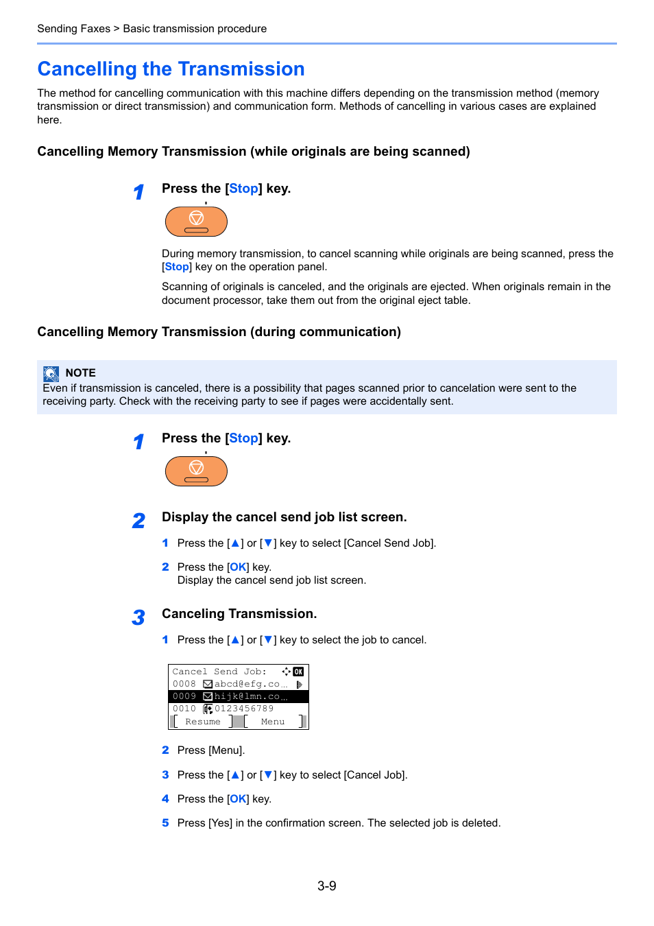 Cancelling the transmission, Cancelling the transmission -9 | TA Triumph-Adler P-4035 MFP User Manual | Page 48 / 214