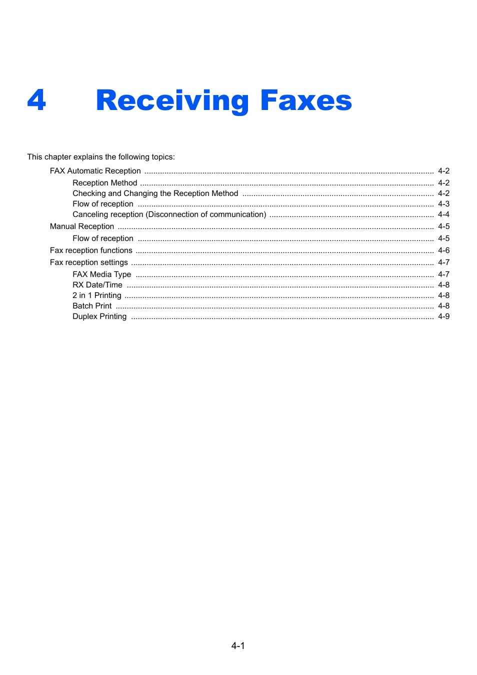 4 receiving faxes, Receiving faxes -1, Receiving faxes | 4receiving faxes | TA Triumph-Adler P-4035 MFP User Manual | Page 70 / 214