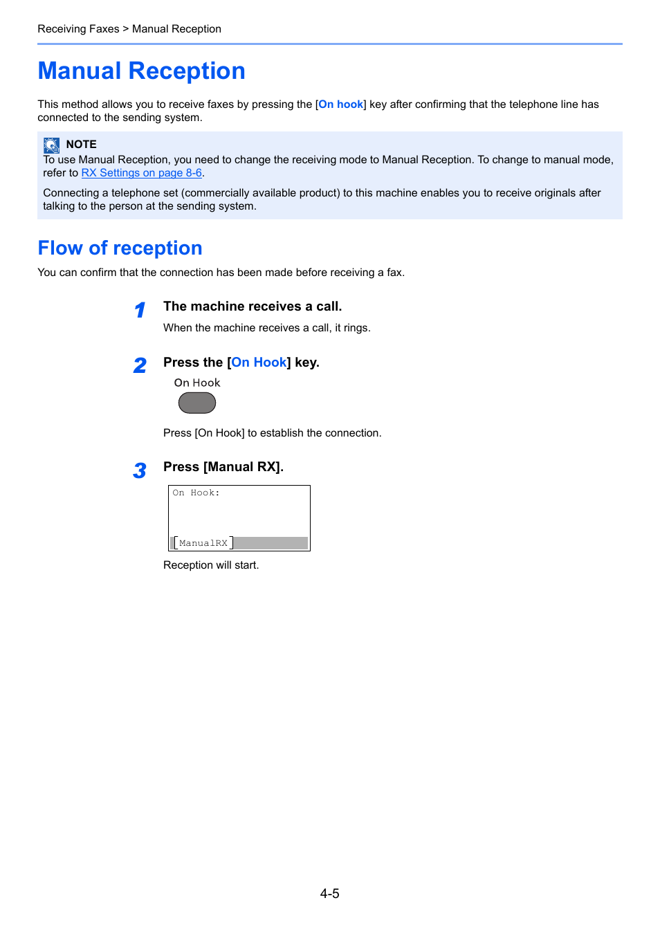 Manual reception, Flow of reception, Manual reception -5 | Flow of reception -5 | TA Triumph-Adler P-4035 MFP User Manual | Page 74 / 214