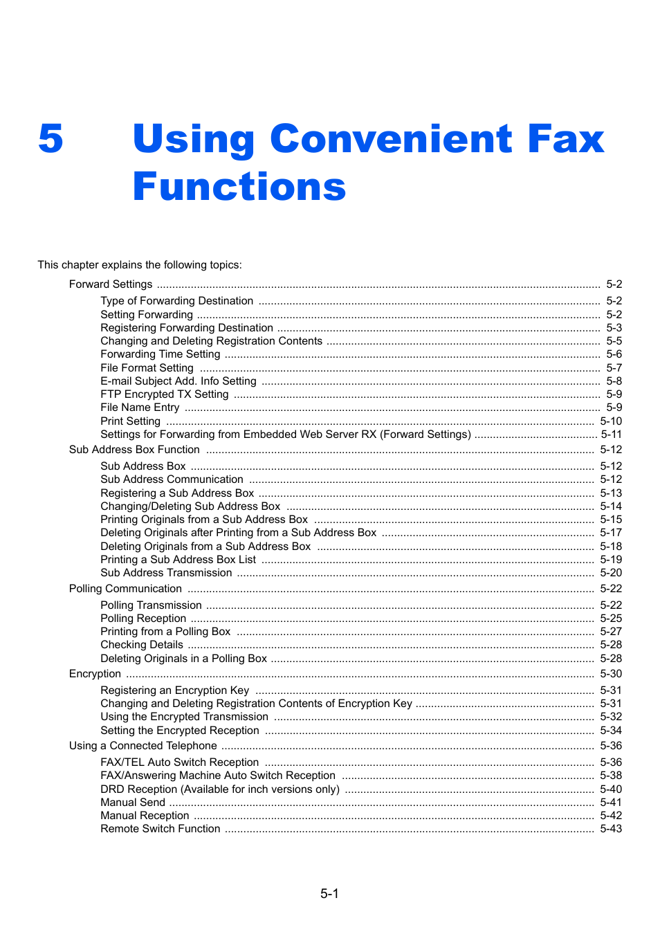 5 using convenient fax functions, Using convenient fax functions -1, Using convenient fax functions | 5using convenient fax functions | TA Triumph-Adler P-4035 MFP User Manual | Page 79 / 214