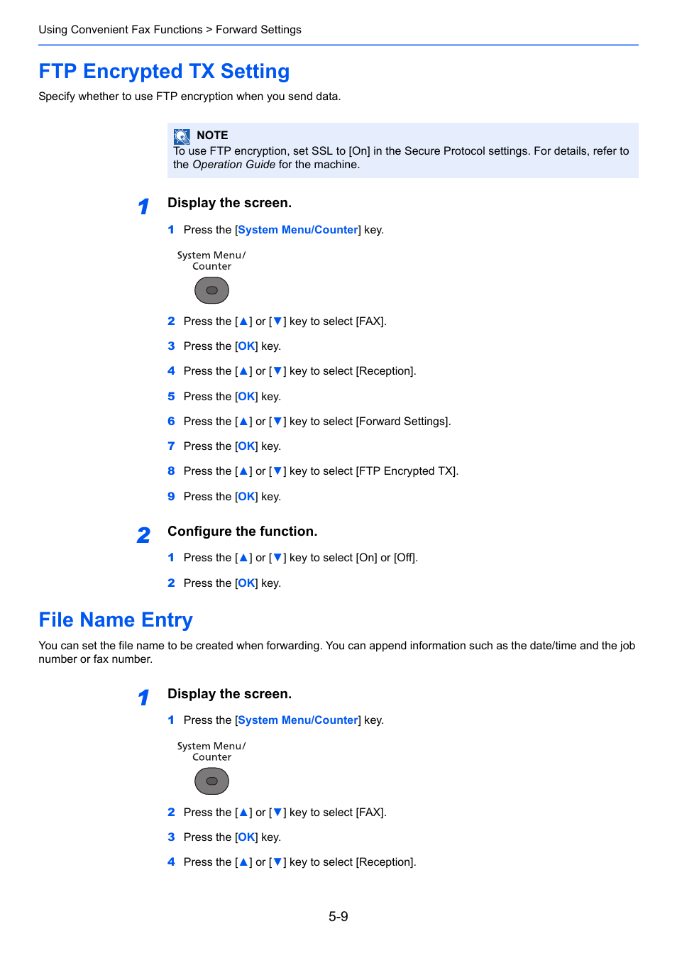 Ftp encrypted tx setting, File name entry, Ftp encrypted tx setting -9 file name entry -9 | TA Triumph-Adler P-4035 MFP User Manual | Page 87 / 214