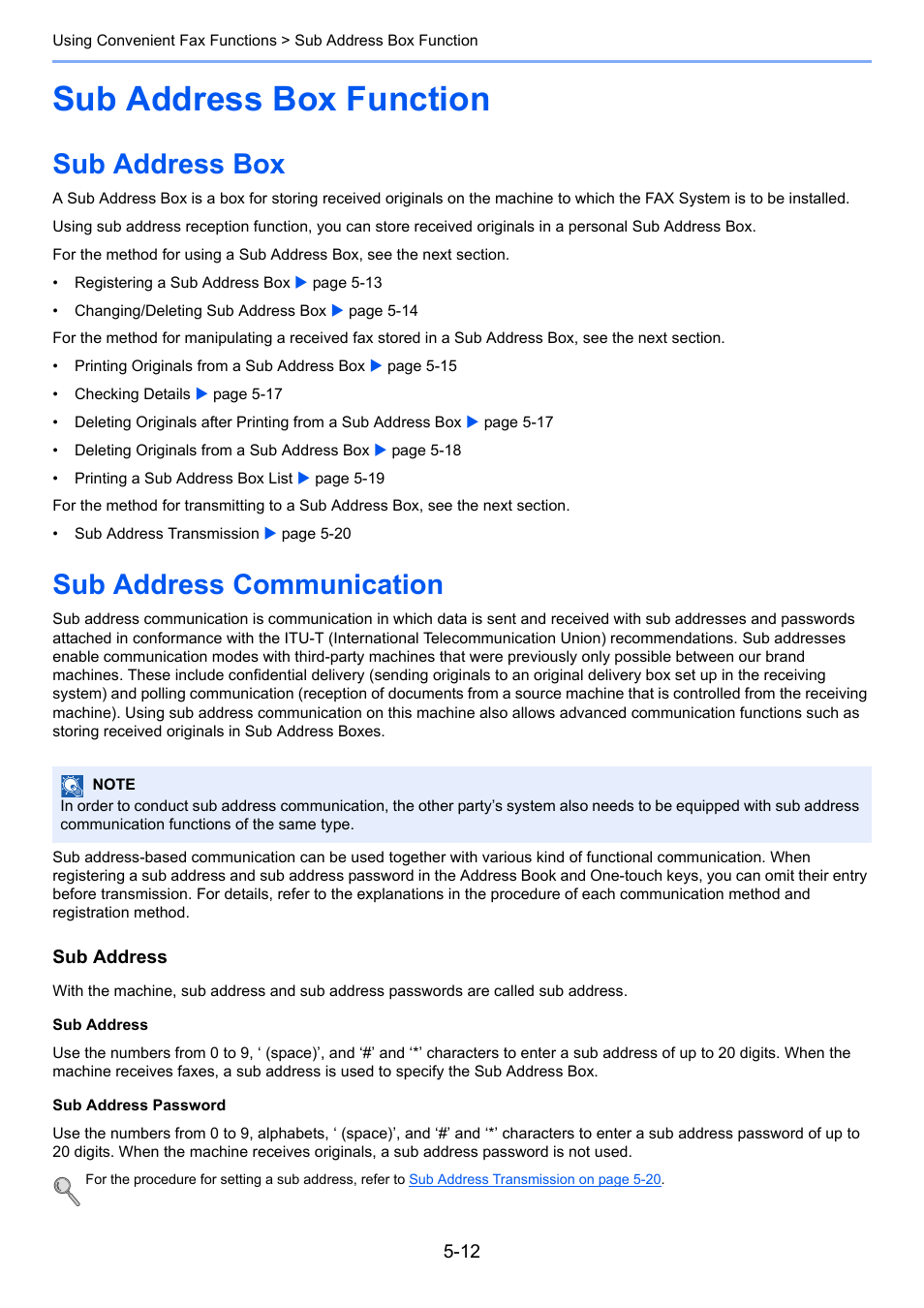Sub address box function, Sub address box, Sub address communication | Sub address box function -12, Sub address box -12 sub address communication -12 | TA Triumph-Adler P-4035 MFP User Manual | Page 90 / 214