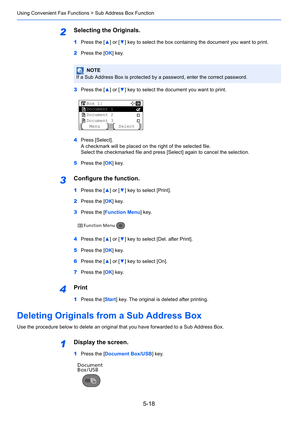 Deleting originals from a sub address box, Deleting originals from a sub address box -18 | TA Triumph-Adler P-4035 MFP User Manual | Page 96 / 214
