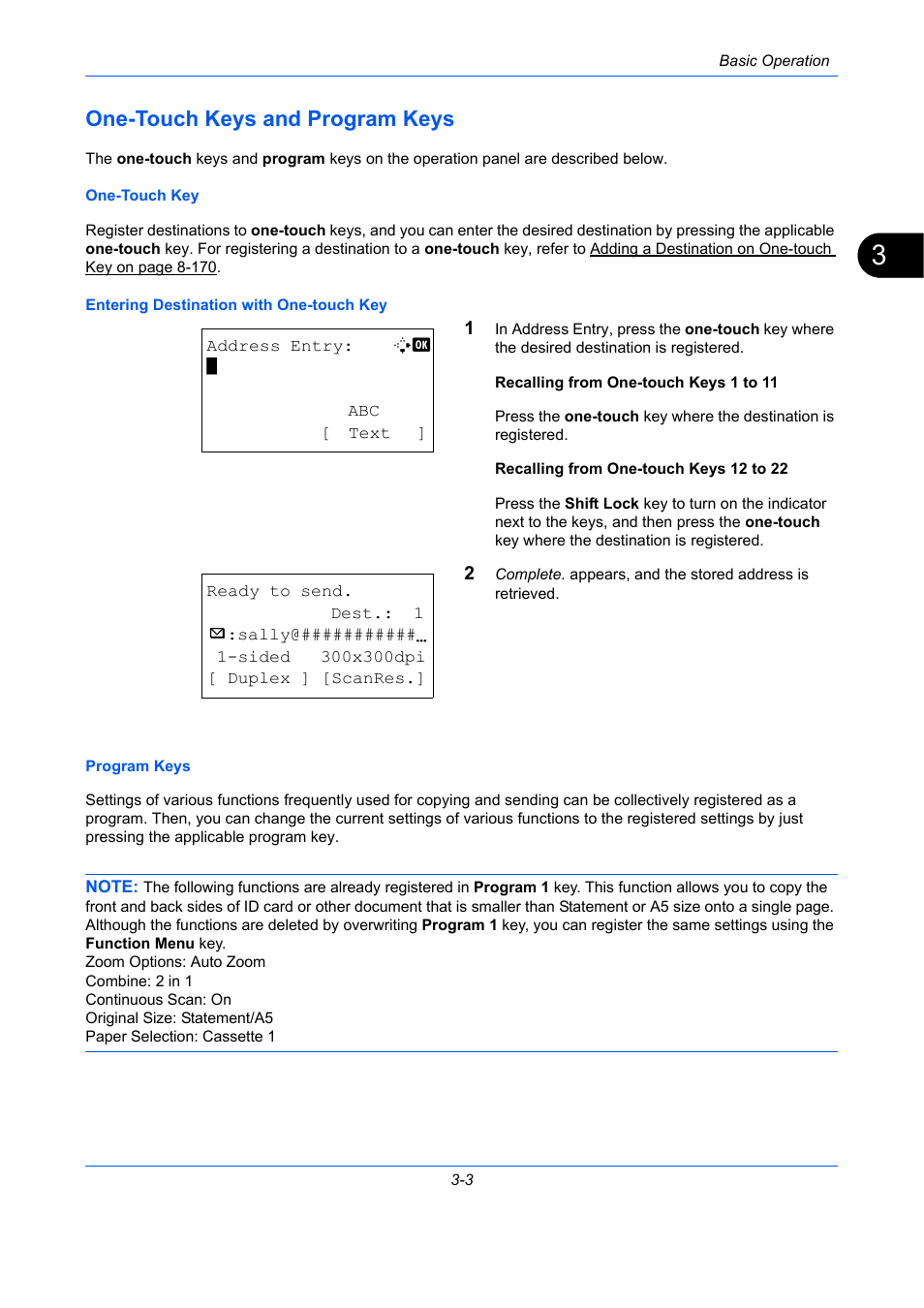 One-touch keys and program keys, One-touch keys and program keys -3 | TA Triumph-Adler P-C2660 MFP User Manual | Page 113 / 578