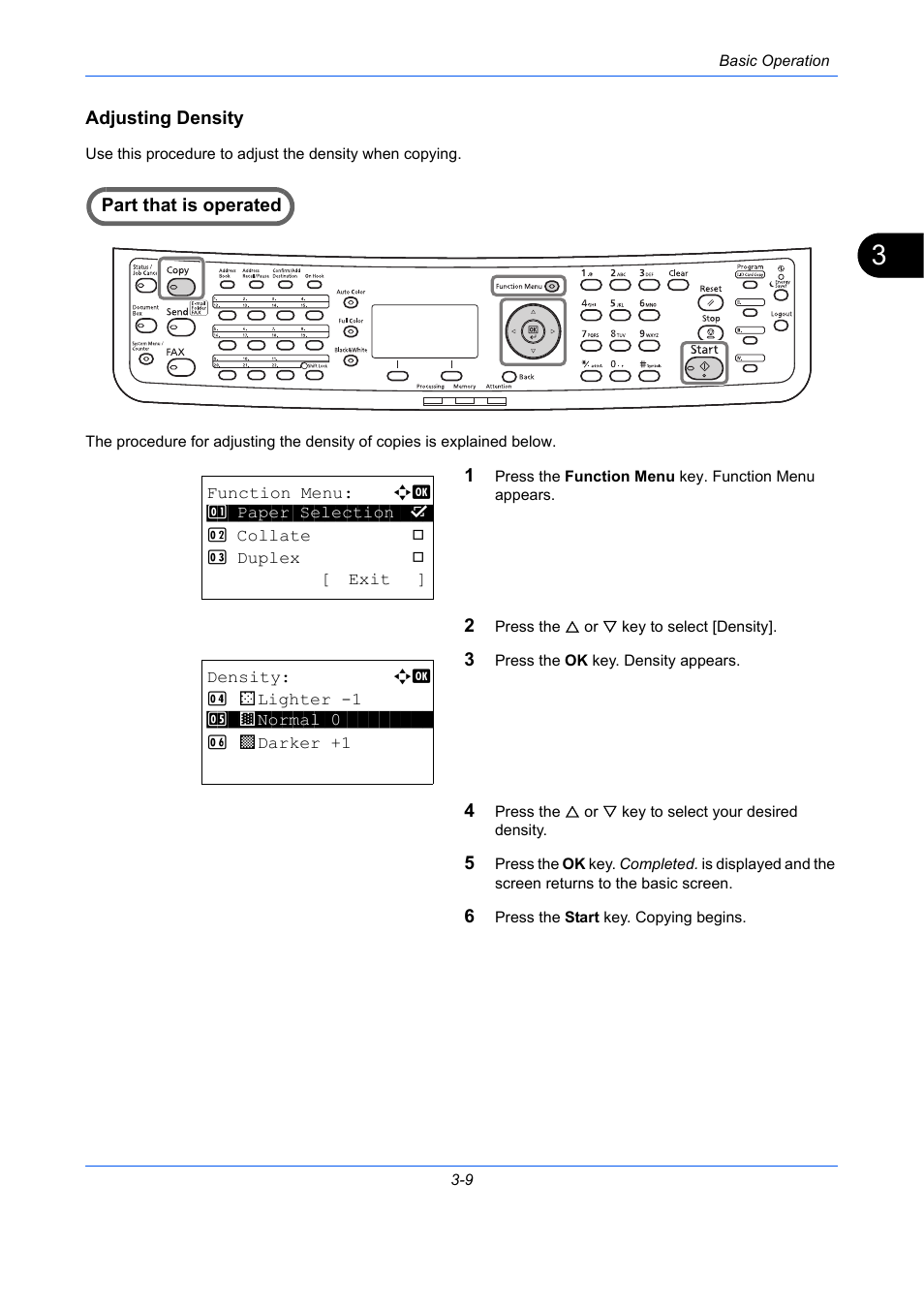 Adjusting density, Ge 3-9) | TA Triumph-Adler P-C2660 MFP User Manual | Page 119 / 578