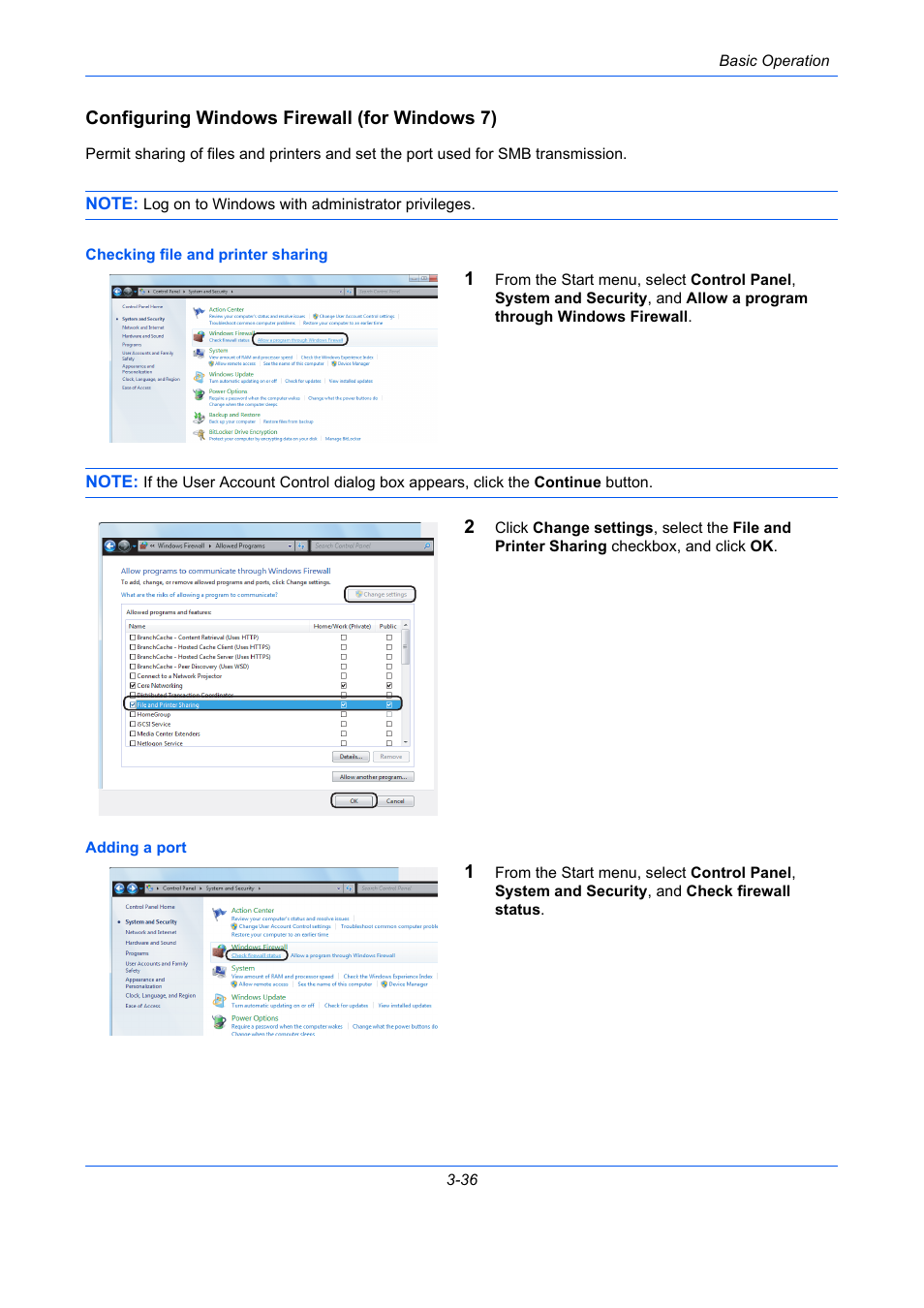 Configuring windows firewall (for windows 7) | TA Triumph-Adler P-C2660 MFP User Manual | Page 146 / 578