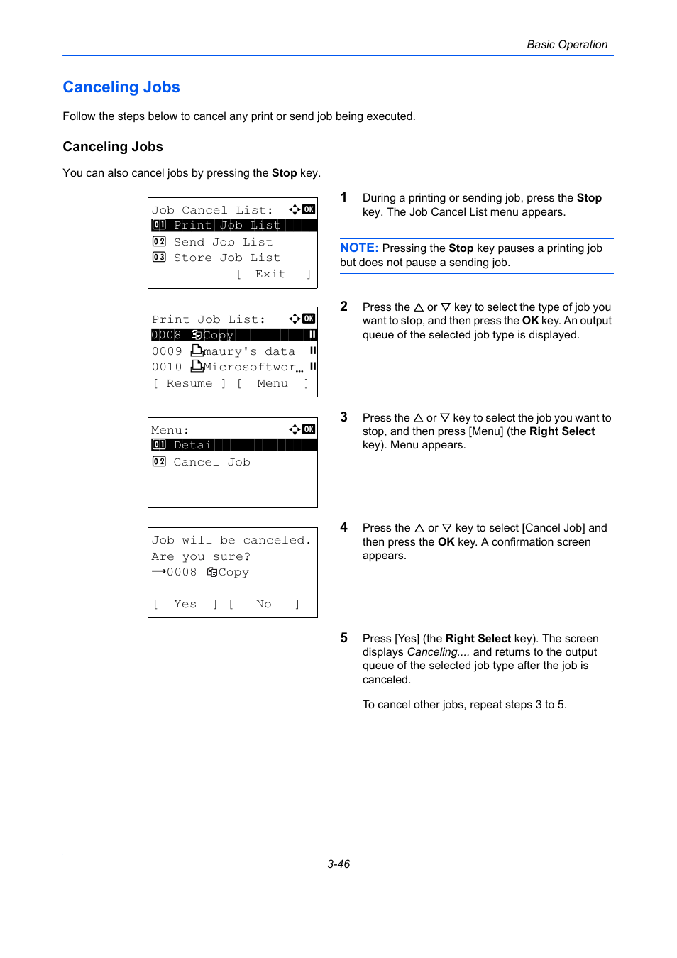 Canceling jobs, Canceling jobs -46 | TA Triumph-Adler P-C2660 MFP User Manual | Page 156 / 578