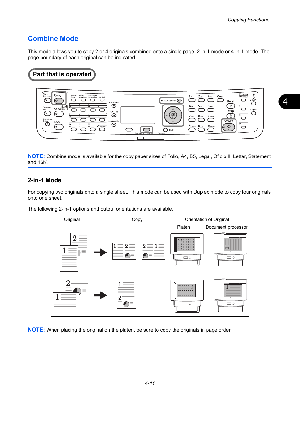 Combine mode, In-1 mode, Combine mode -11 | Ge 4-11 | TA Triumph-Adler P-C2660 MFP User Manual | Page 169 / 578