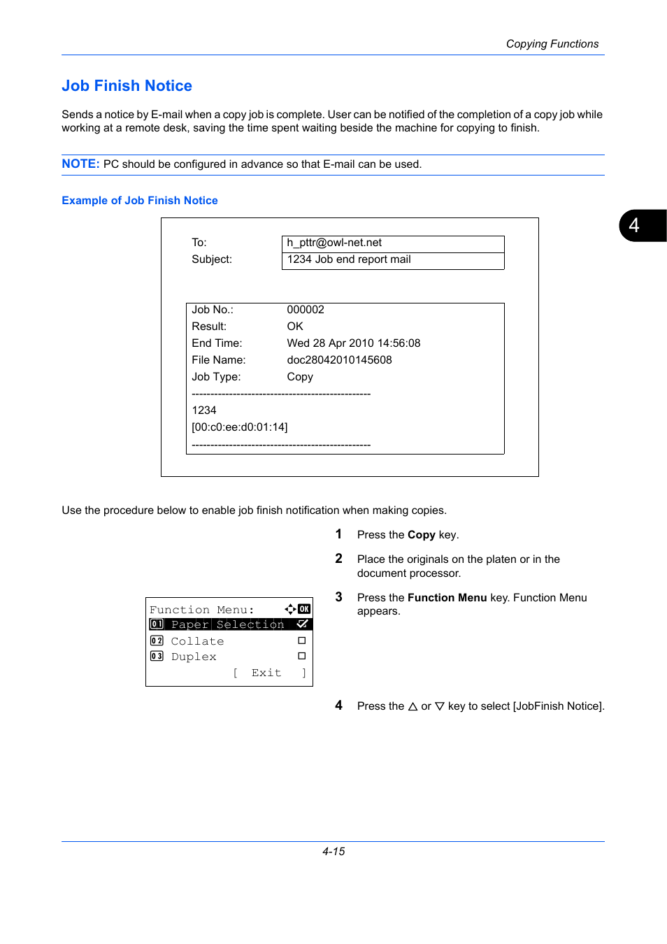 Job finish notice, Job finish notice -15, Ge 4-15 | TA Triumph-Adler P-C2660 MFP User Manual | Page 173 / 578