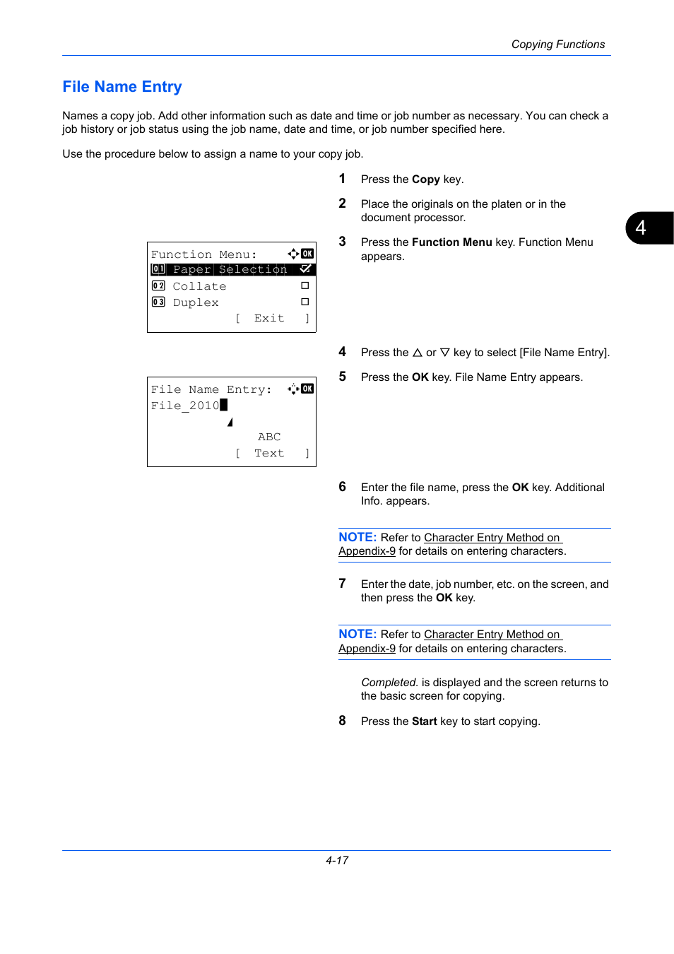 File name entry, File name entry -17, Ge 4-17 | TA Triumph-Adler P-C2660 MFP User Manual | Page 175 / 578