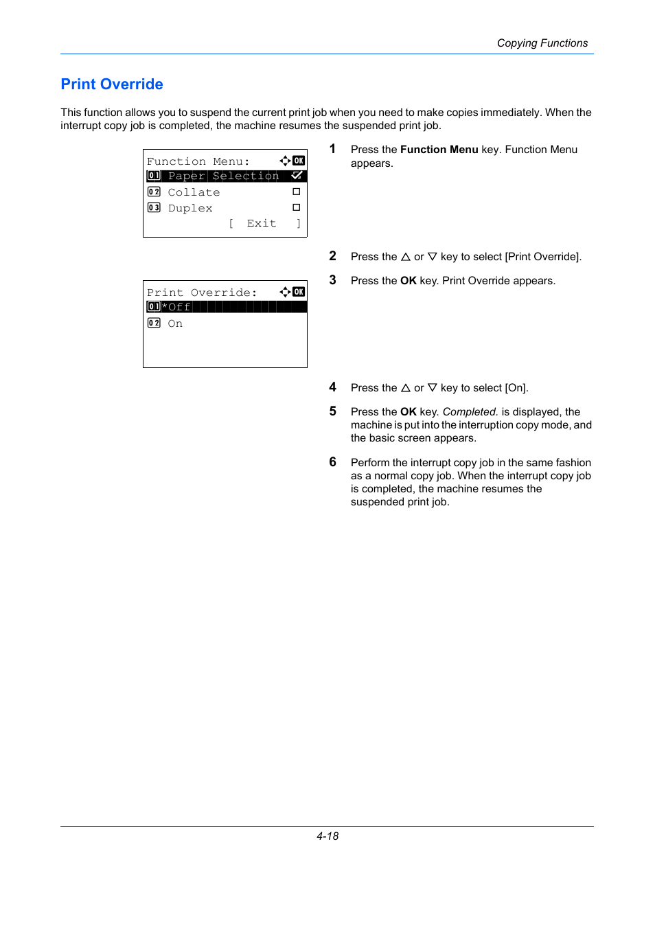 Print override, Print override -18, Ge 4-18 | TA Triumph-Adler P-C2660 MFP User Manual | Page 176 / 578