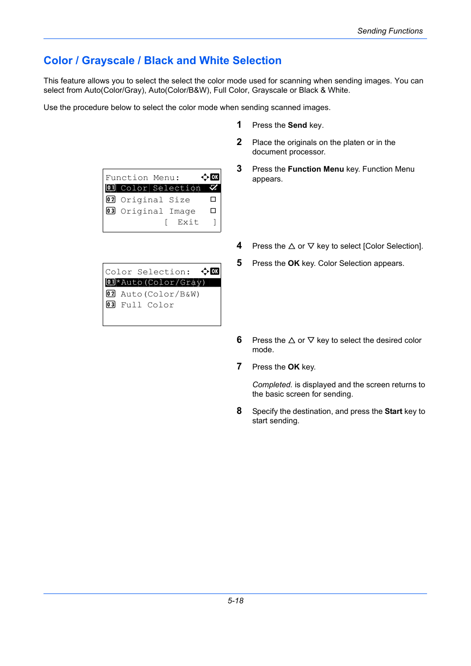 Color / grayscale / black and white selection, Color / grayscale / black and white selection -18, Ge 5-18 | TA Triumph-Adler P-C2660 MFP User Manual | Page 202 / 578