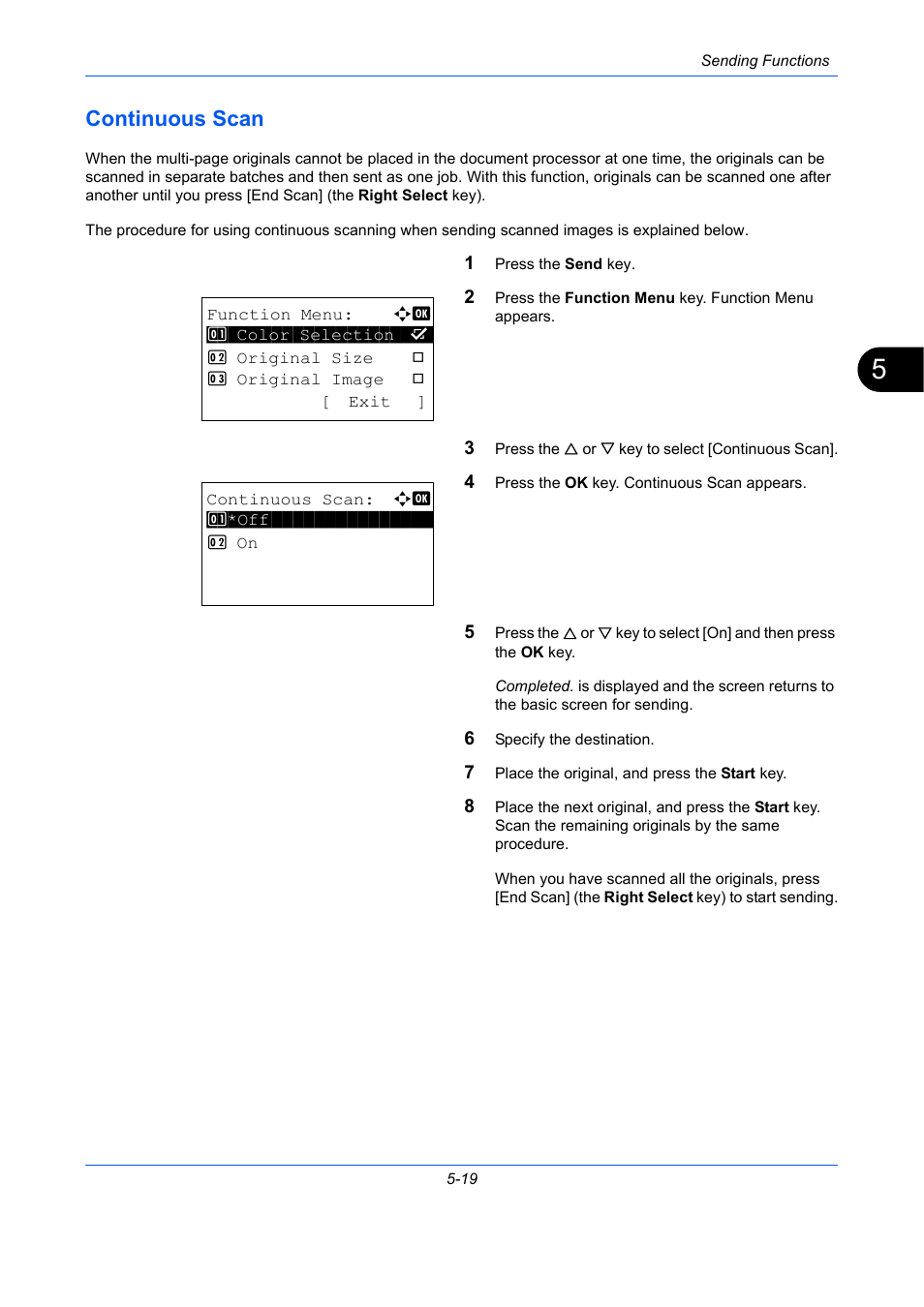 Continuous scan, Continuous scan -19, Ge 5-19 | TA Triumph-Adler P-C2660 MFP User Manual | Page 203 / 578