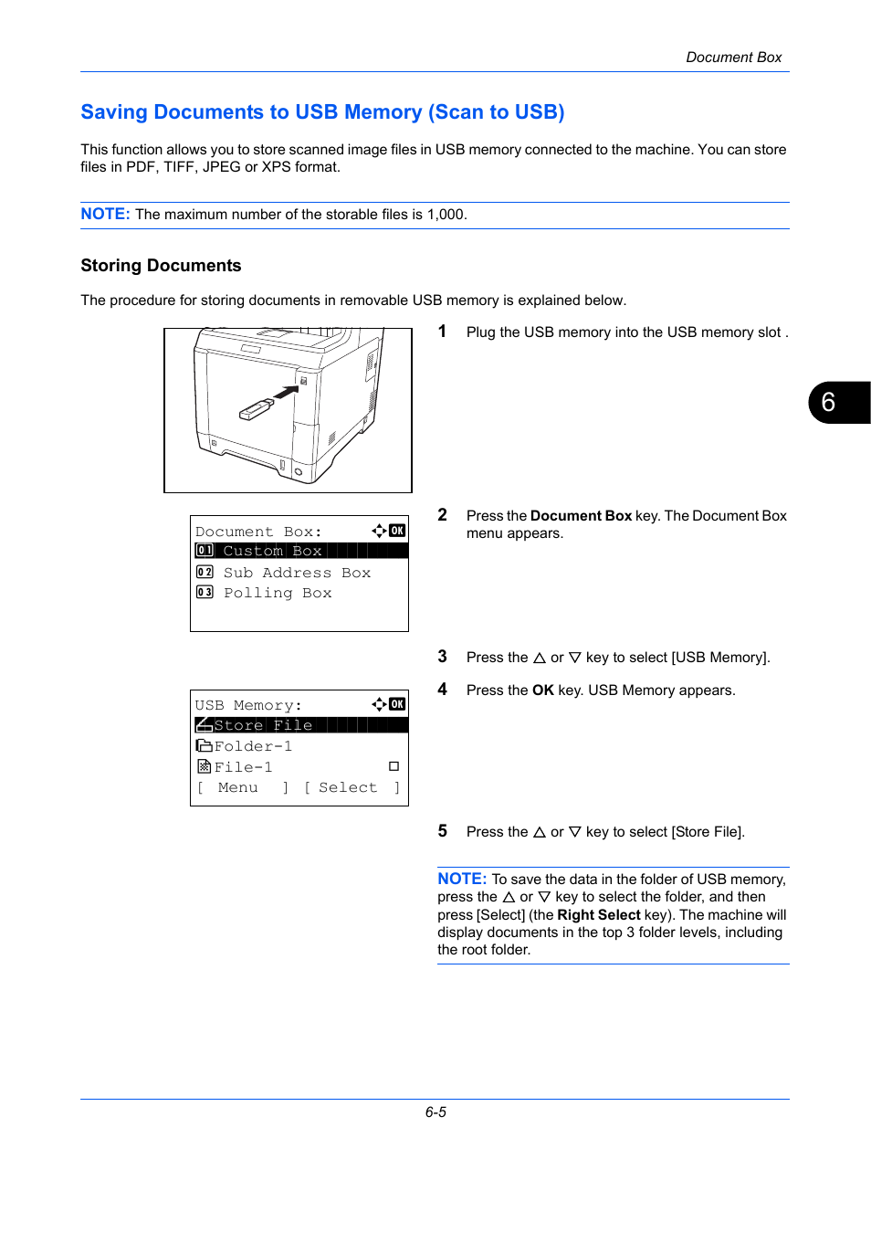 Saving documents to usb memory (scan to usb), Storing documents, Saving documents to usb memory (scan to usb) -5 | Saving documents, To usb memory, Scan to usb) | TA Triumph-Adler P-C2660 MFP User Manual | Page 219 / 578