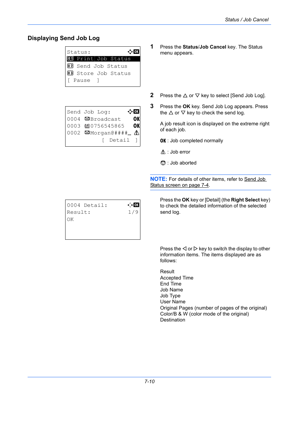 Displaying send job log | TA Triumph-Adler P-C2660 MFP User Manual | Page 244 / 578