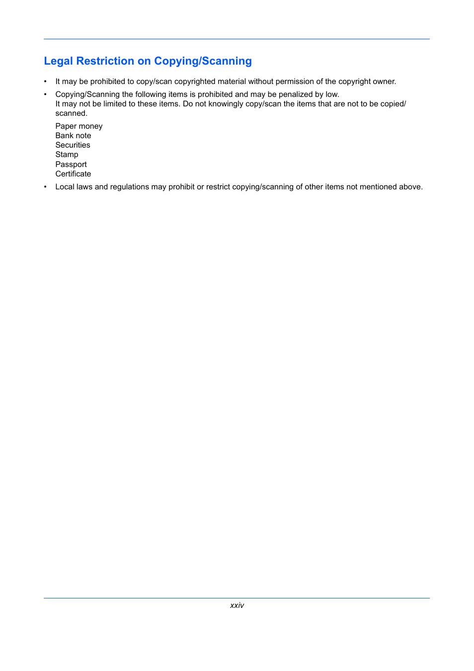 Legal restriction on copying/scanning | TA Triumph-Adler P-C2660 MFP User Manual | Page 26 / 578