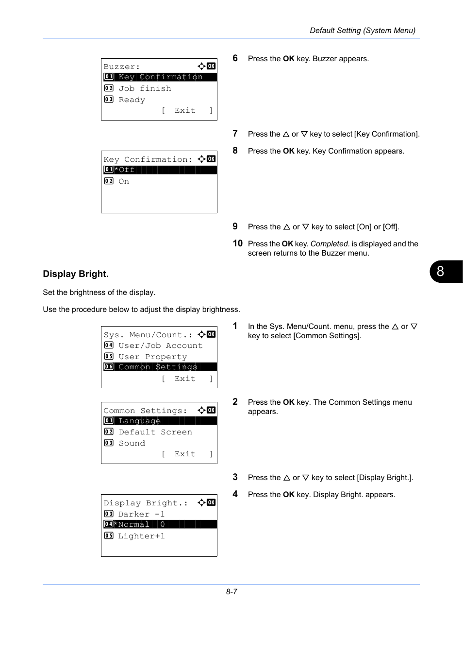 Display bright, Display bright. …8-7 | TA Triumph-Adler P-C2660 MFP User Manual | Page 263 / 578