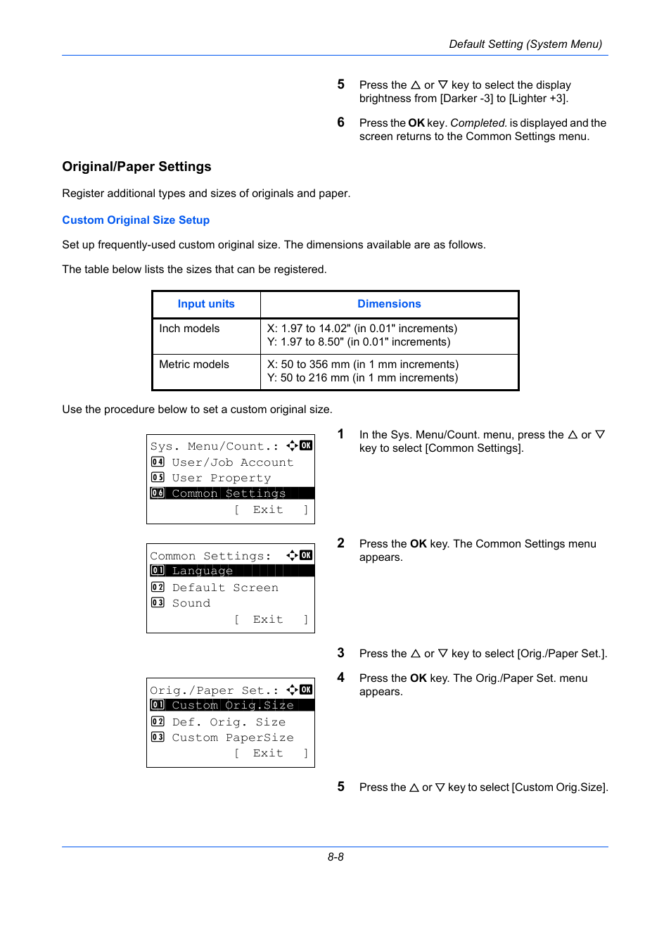 Original/paper settings, Original/paper settings …8-8 | TA Triumph-Adler P-C2660 MFP User Manual | Page 264 / 578