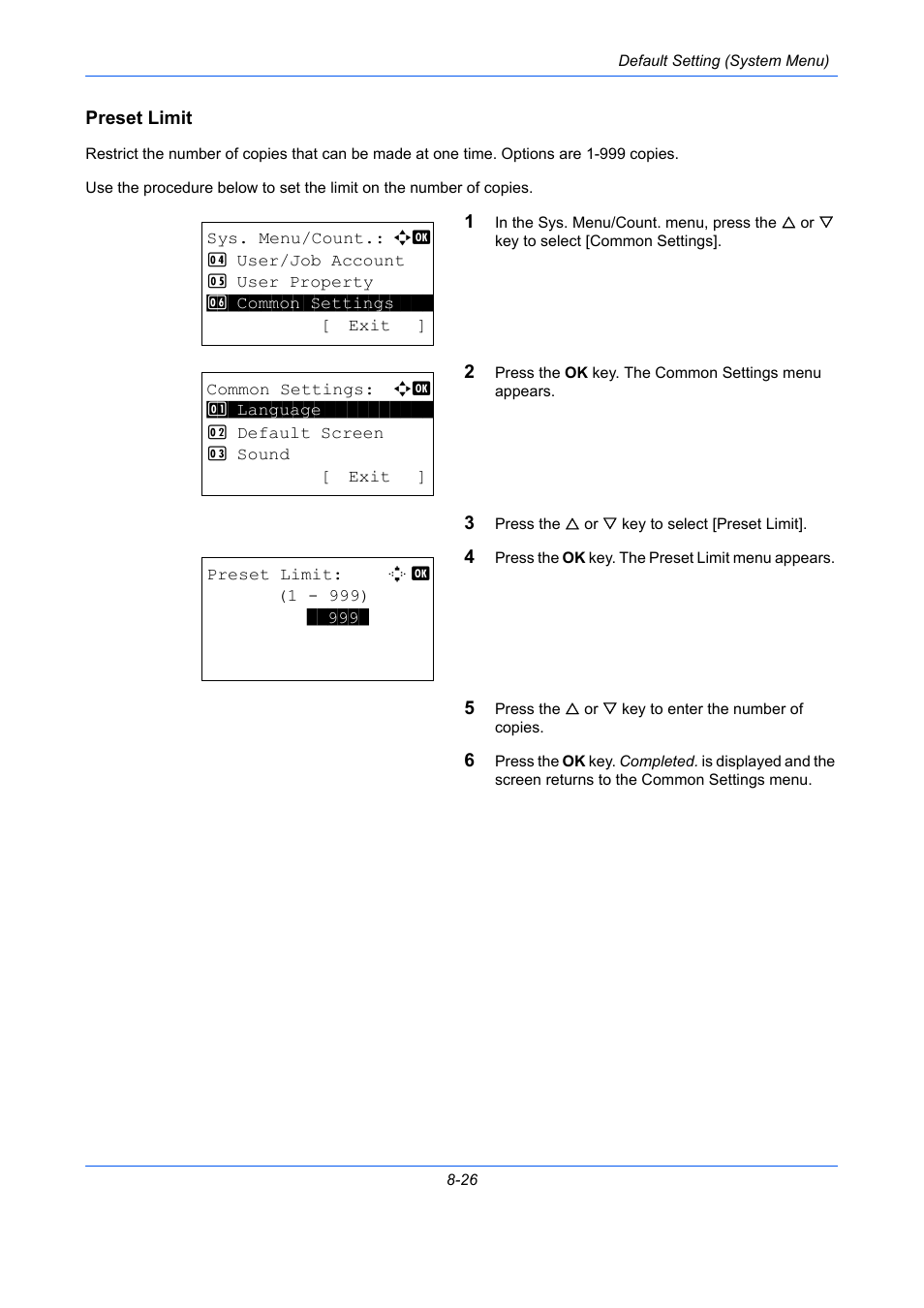 Preset limit, Preset limit …8-26 | TA Triumph-Adler P-C2660 MFP User Manual | Page 282 / 578