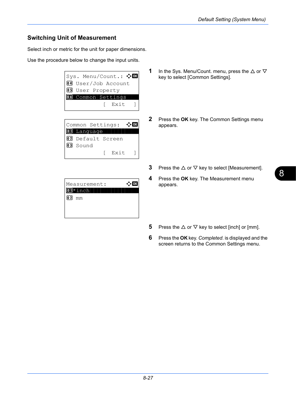 Switching unit of measurement, Switching unit of measurement …8-27 | TA Triumph-Adler P-C2660 MFP User Manual | Page 283 / 578