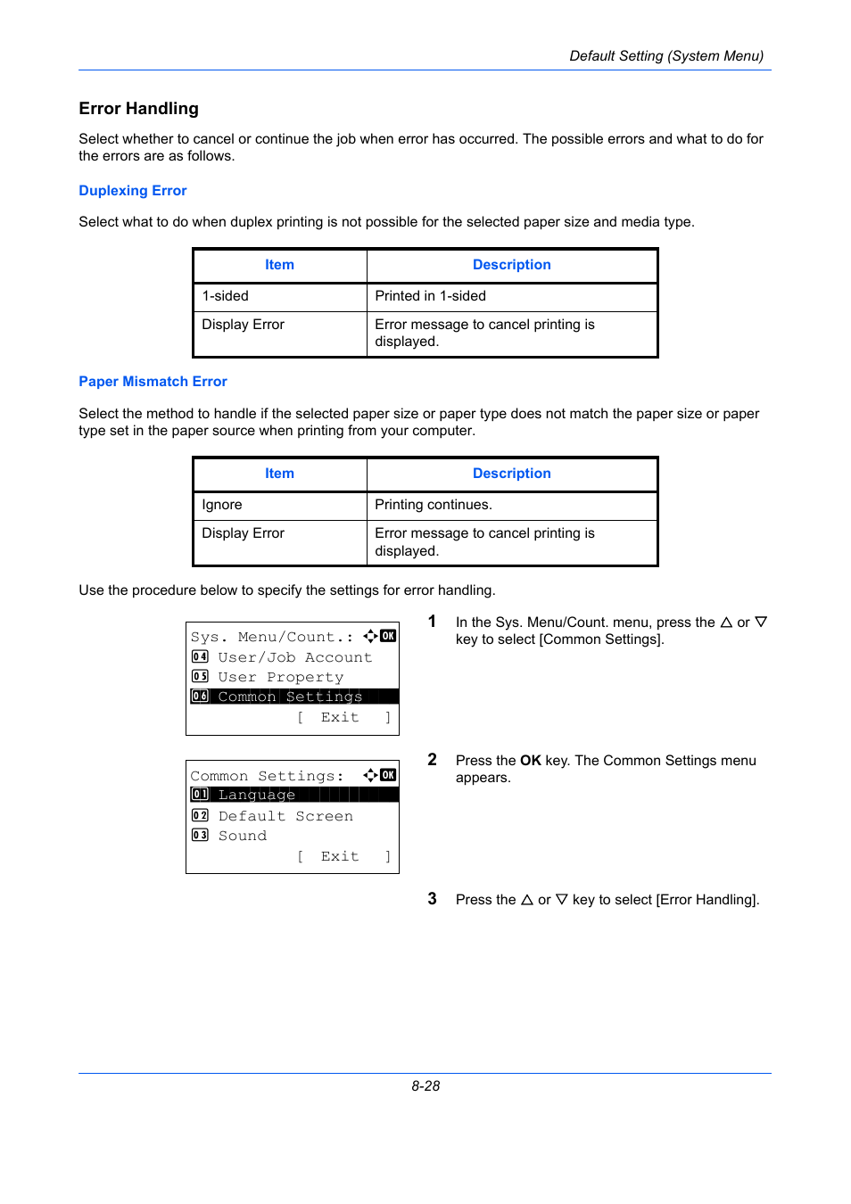 Error handling, Error handling …8-28 | TA Triumph-Adler P-C2660 MFP User Manual | Page 284 / 578