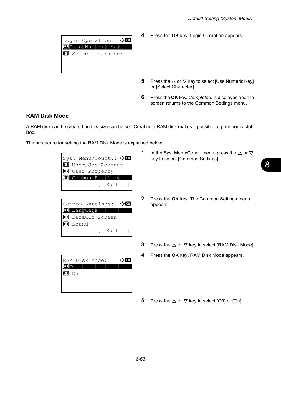 Ram disk mode, Ram disk mode …8-63 | TA Triumph-Adler P-C2660 MFP User Manual | Page 319 / 578