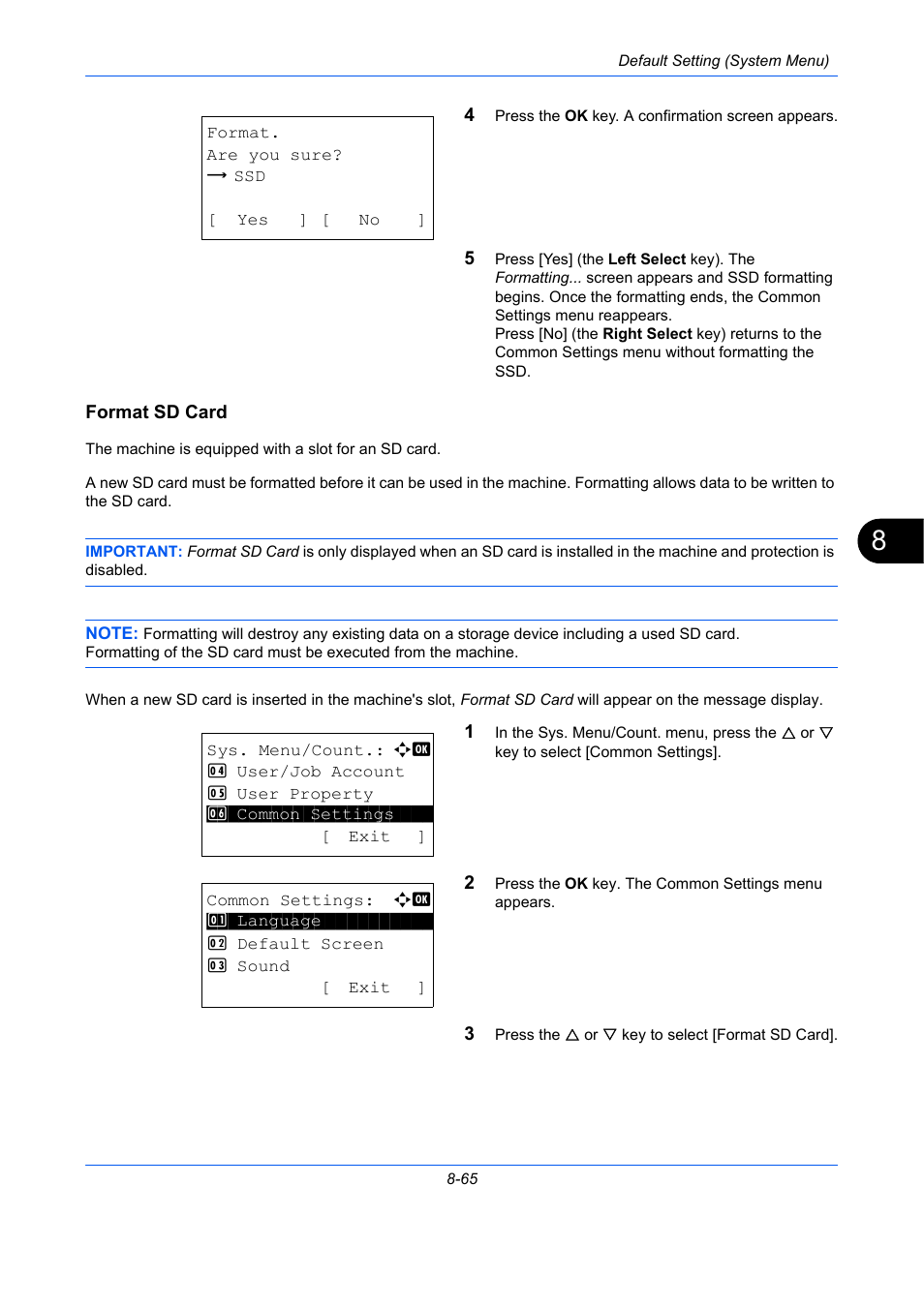 Format sd card, Format sd card …8-65 | TA Triumph-Adler P-C2660 MFP User Manual | Page 321 / 578