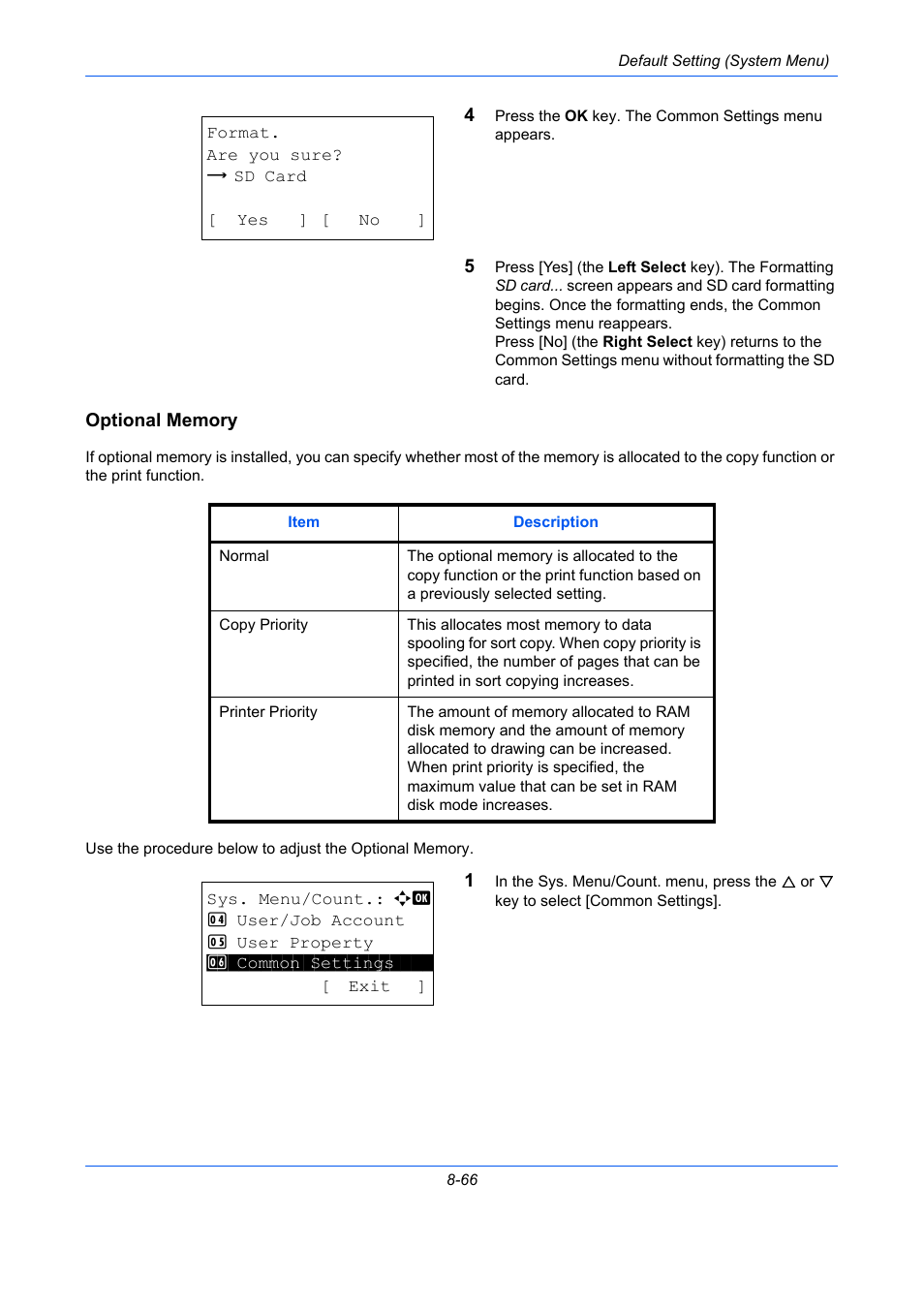 Optional memory, Optional memory …8-66 | TA Triumph-Adler P-C2660 MFP User Manual | Page 322 / 578