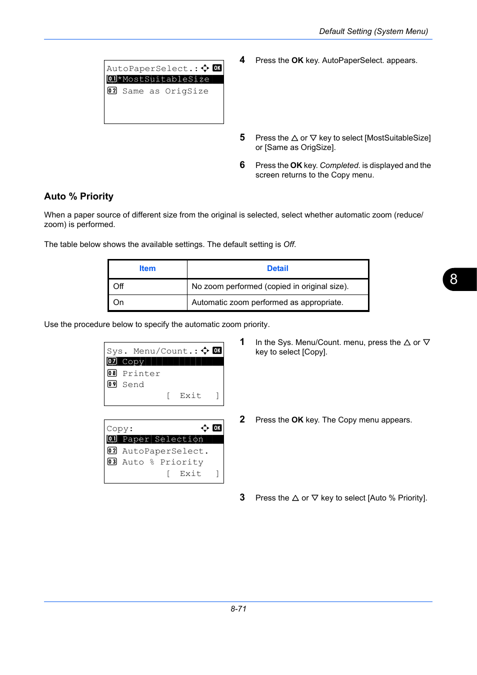 Auto % priority, Auto % priority …8-71 | TA Triumph-Adler P-C2660 MFP User Manual | Page 327 / 578