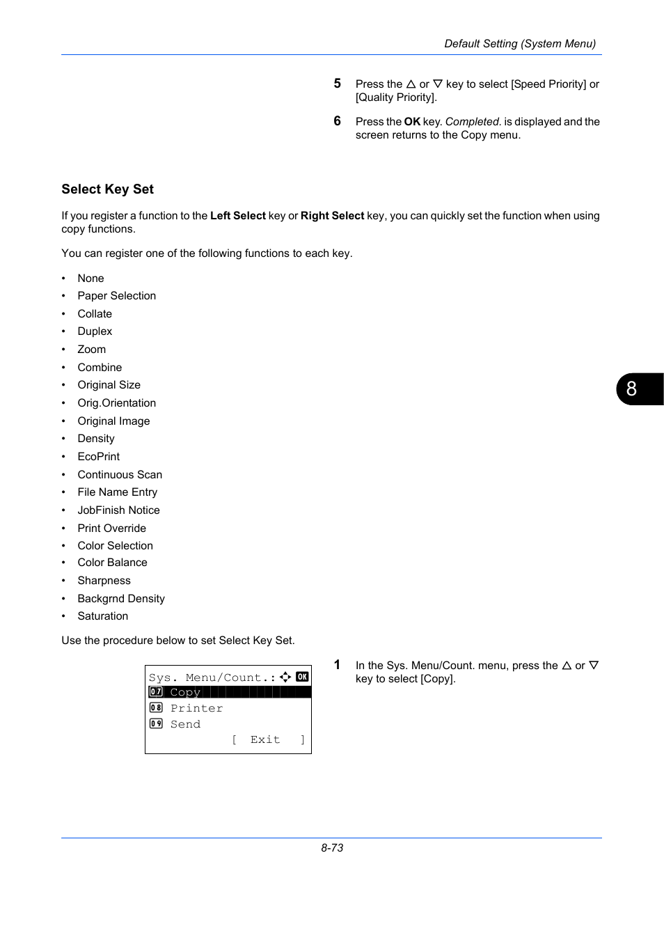 Select key set, Select key set …8-73 | TA Triumph-Adler P-C2660 MFP User Manual | Page 329 / 578