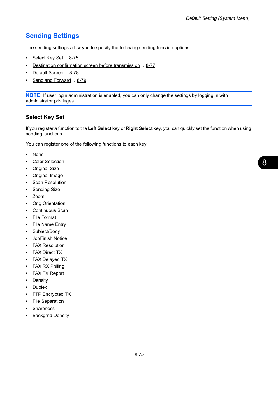 Sending settings, Select key set, Sending settings -75 | TA Triumph-Adler P-C2660 MFP User Manual | Page 331 / 578