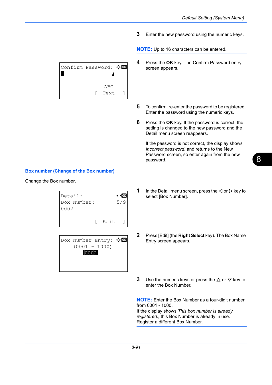 Box number (change of the box number) on 8-91 | TA Triumph-Adler P-C2660 MFP User Manual | Page 347 / 578