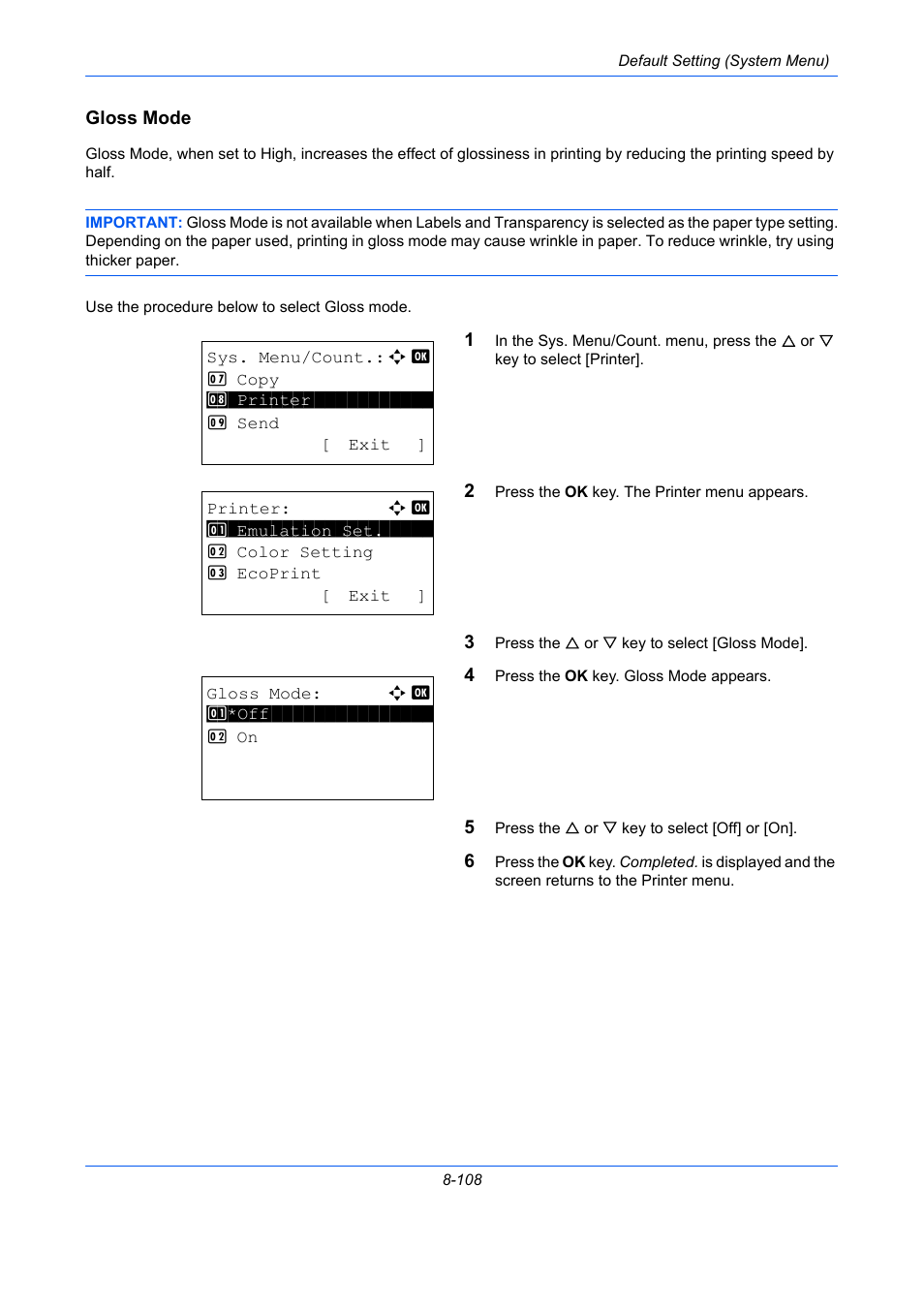 Gloss mode, Gloss mode …8-108 | TA Triumph-Adler P-C2660 MFP User Manual | Page 364 / 578