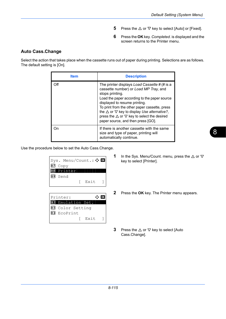 Auto cass.change, Auto cass.change…8-115 | TA Triumph-Adler P-C2660 MFP User Manual | Page 371 / 578