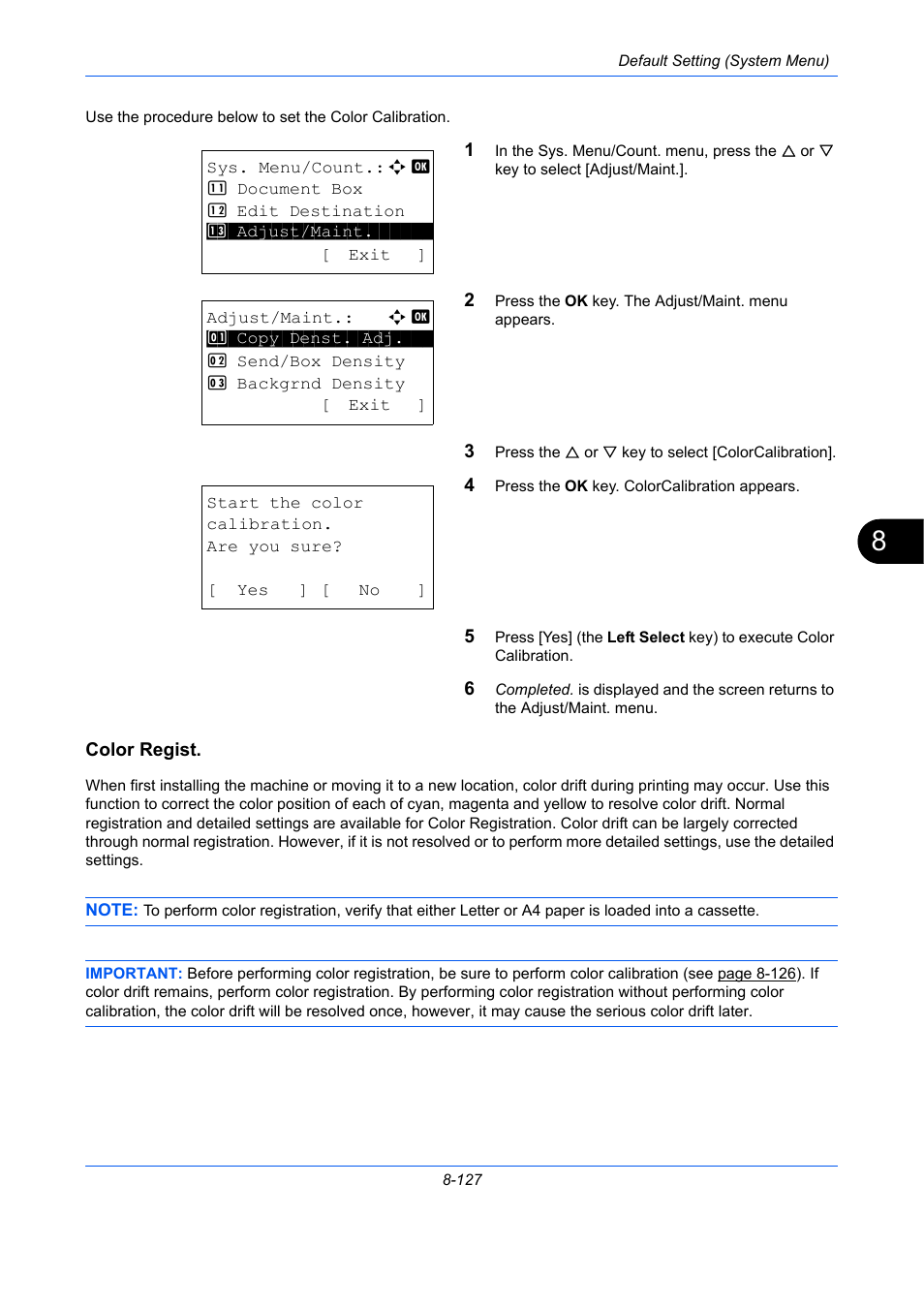 Color regist, Color regist. …8-127 | TA Triumph-Adler P-C2660 MFP User Manual | Page 383 / 578