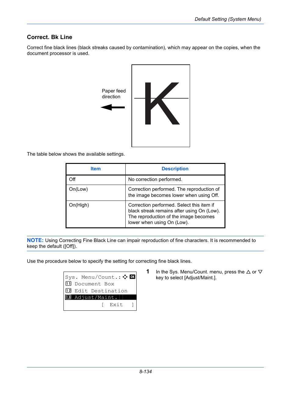 Correct. bk line, Correct. bk line …8-134 | TA Triumph-Adler P-C2660 MFP User Manual | Page 390 / 578