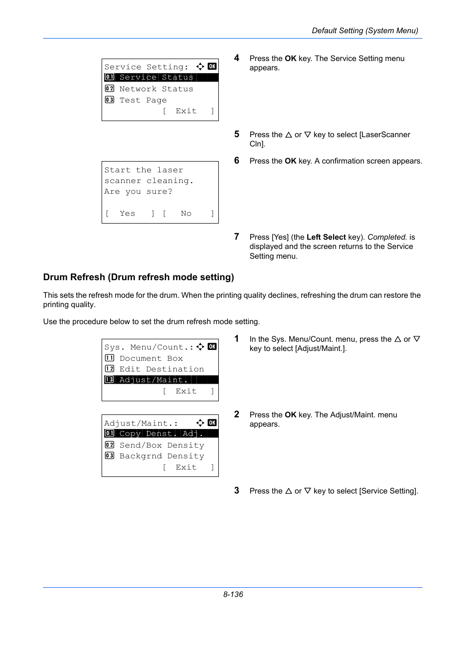 Drum refresh (drum refresh mode setting), Drum refresh (drum refresh mode setting) …8-136 | TA Triumph-Adler P-C2660 MFP User Manual | Page 392 / 578