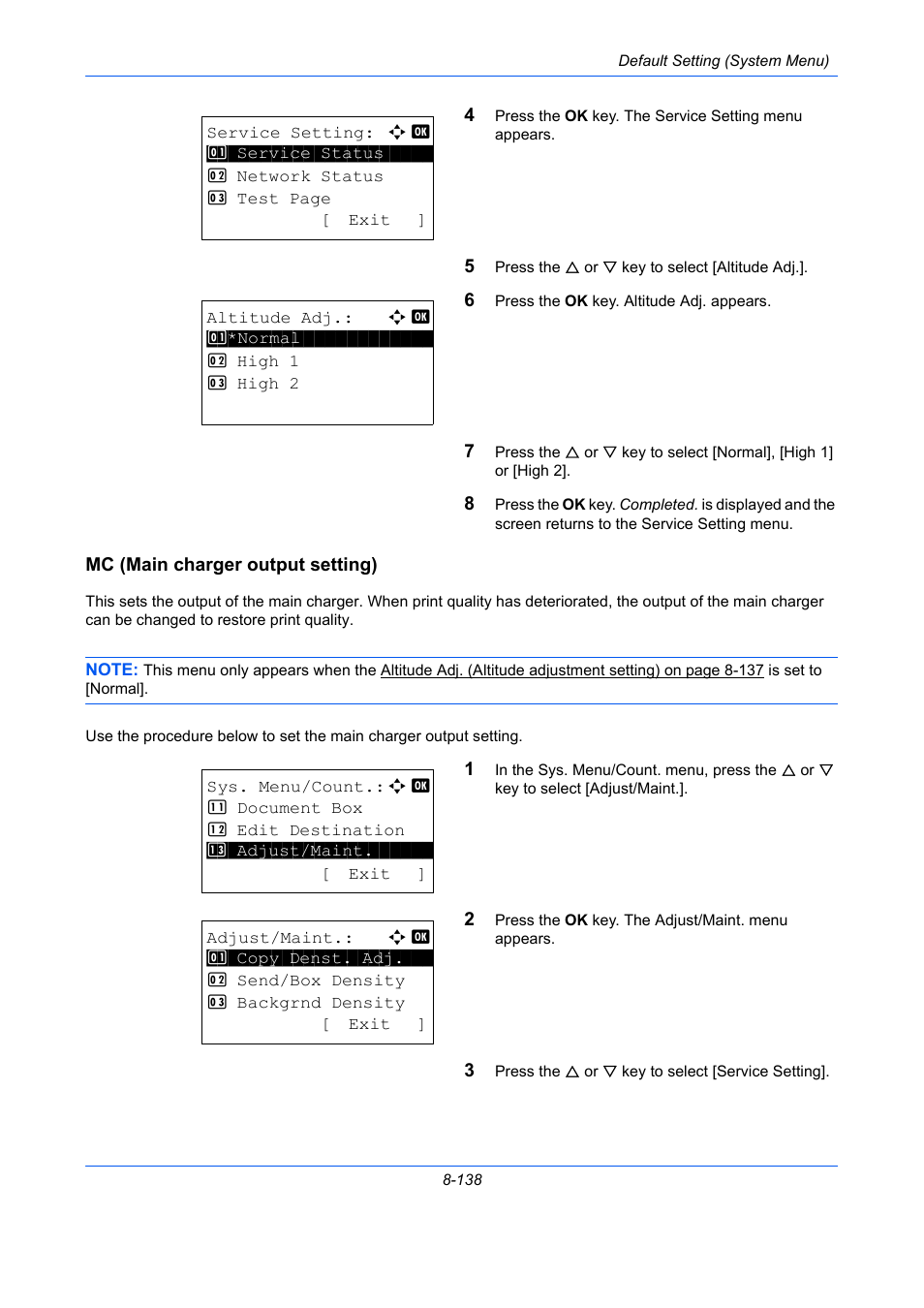 Mc (main charger output setting), Mc (main charger output setting) …8-138 | TA Triumph-Adler P-C2660 MFP User Manual | Page 394 / 578