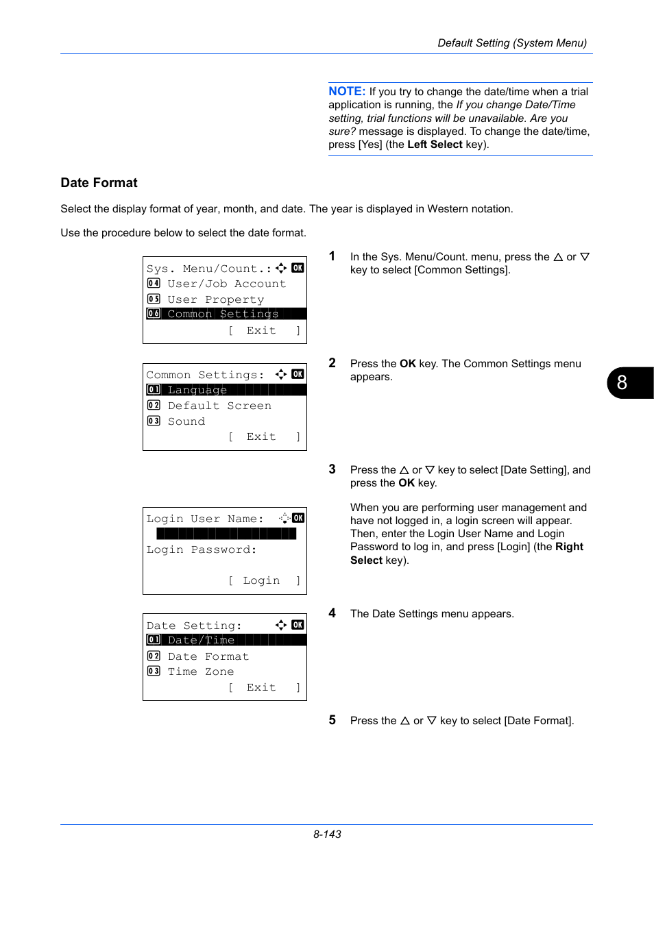 Date format, Date format …8-143 | TA Triumph-Adler P-C2660 MFP User Manual | Page 399 / 578