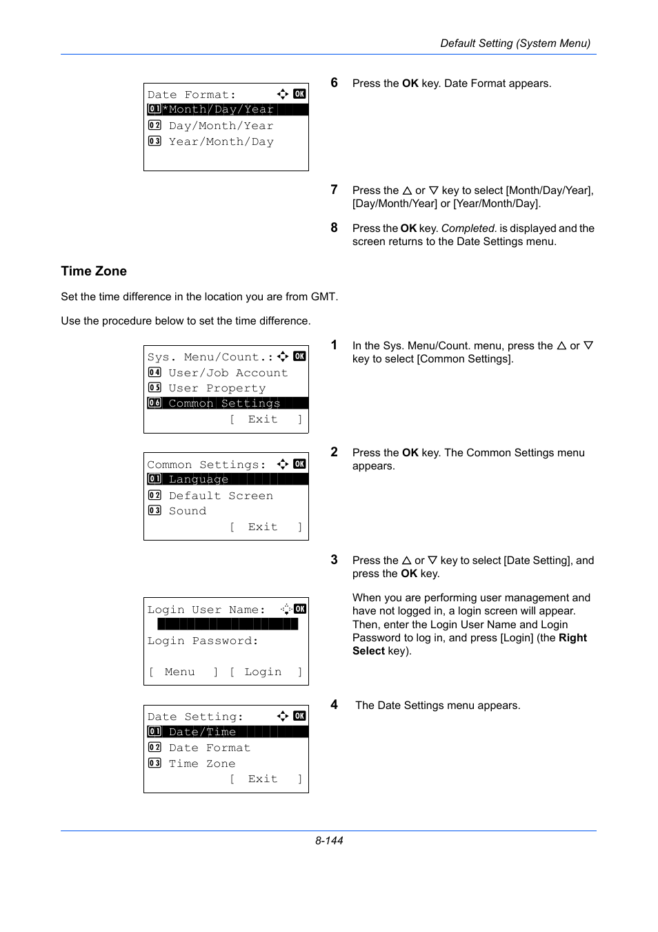 Time zone, Time zone …8-144 | TA Triumph-Adler P-C2660 MFP User Manual | Page 400 / 578