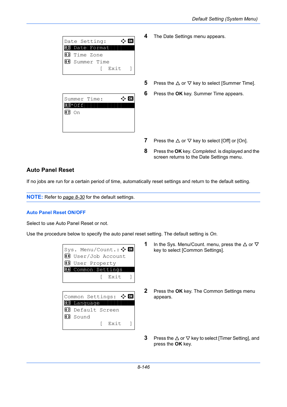 Auto panel reset, Auto panel reset …8-146 | TA Triumph-Adler P-C2660 MFP User Manual | Page 402 / 578