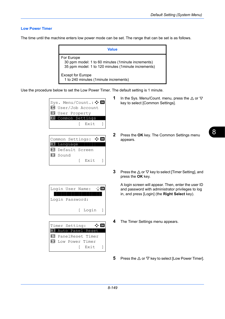 Low power timer …8-149 | TA Triumph-Adler P-C2660 MFP User Manual | Page 405 / 578